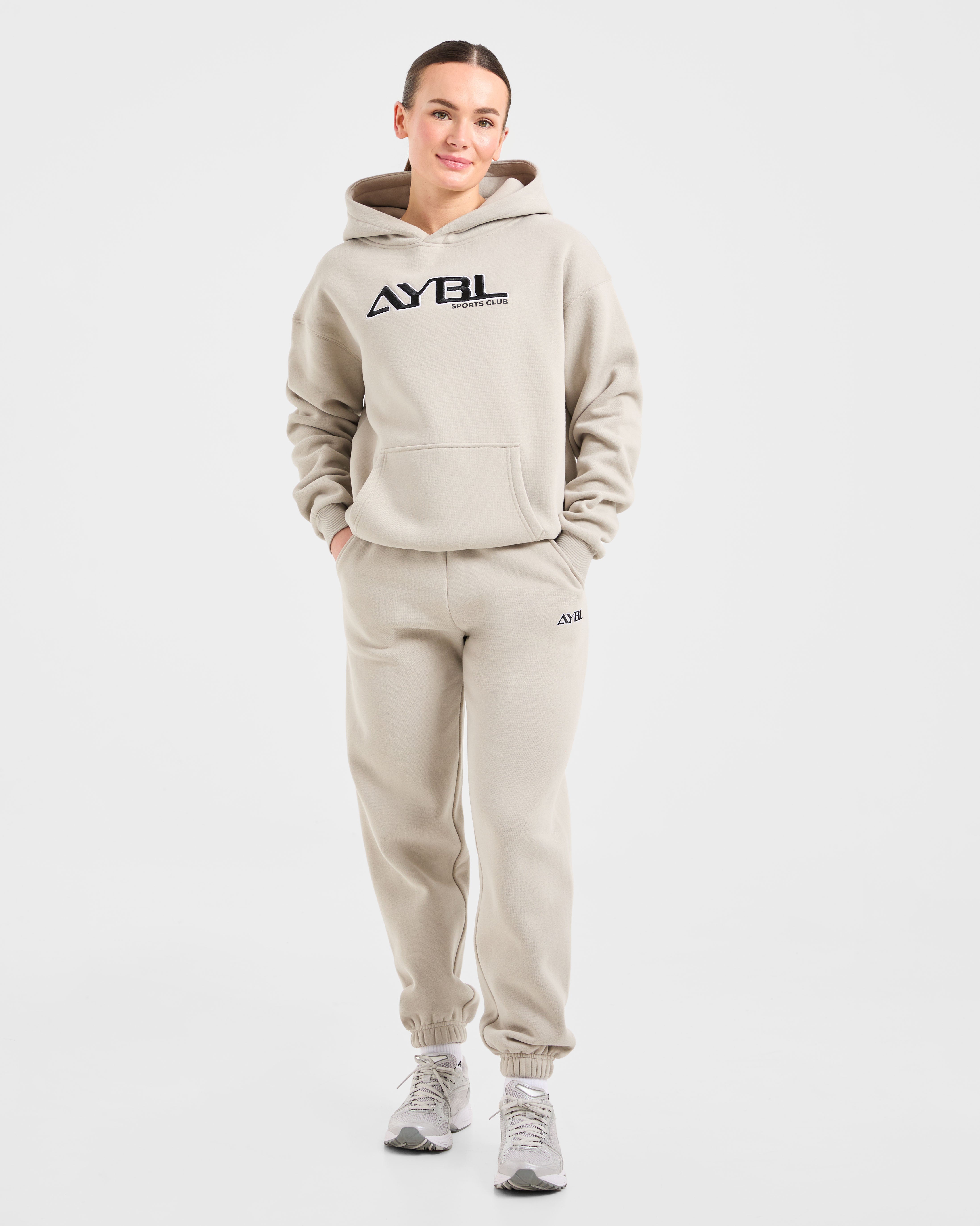 Retro Embroidered Oversized Hoodie - Taupe Grey