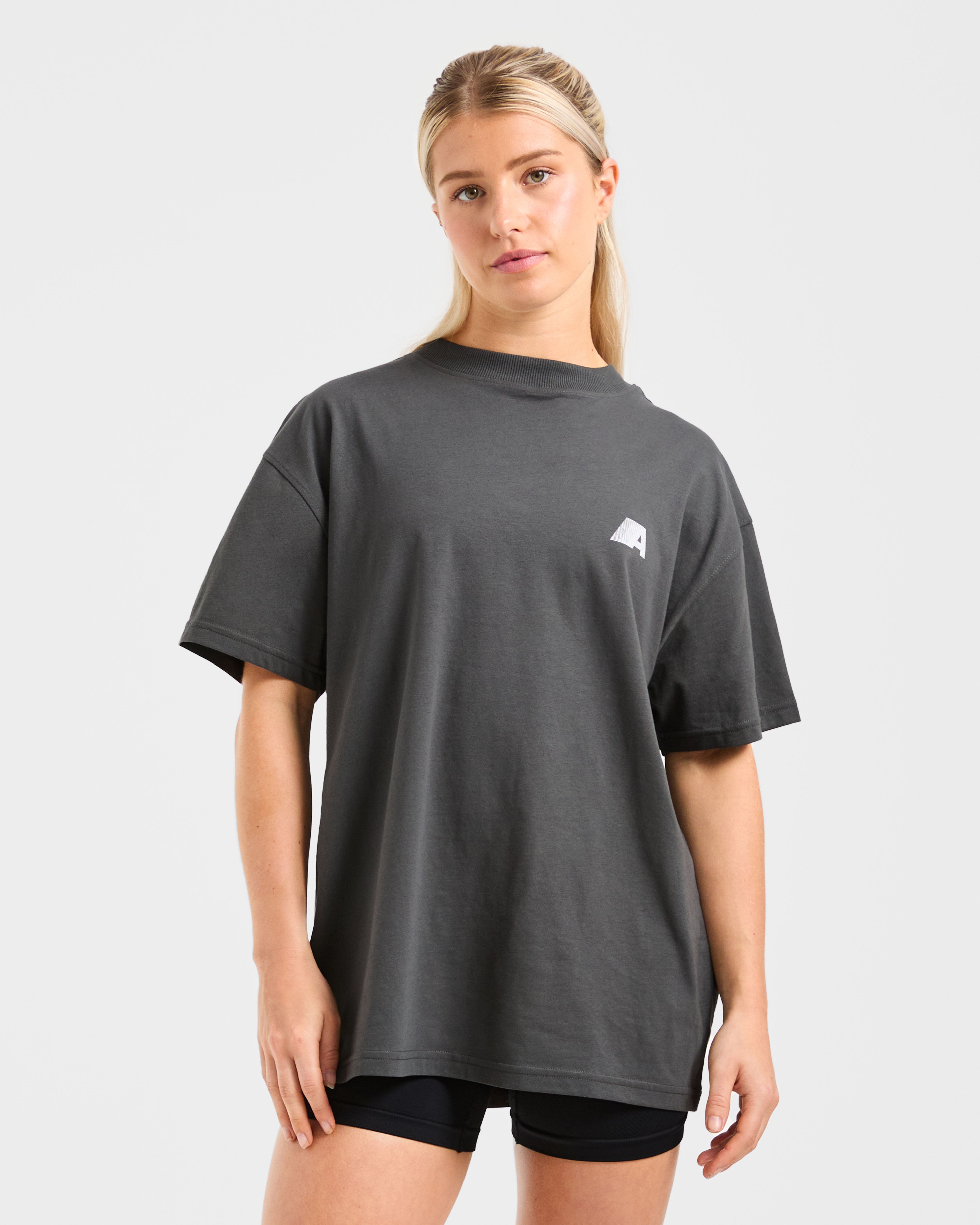 Retro Athletics Oversized T Shirt - Charcoal