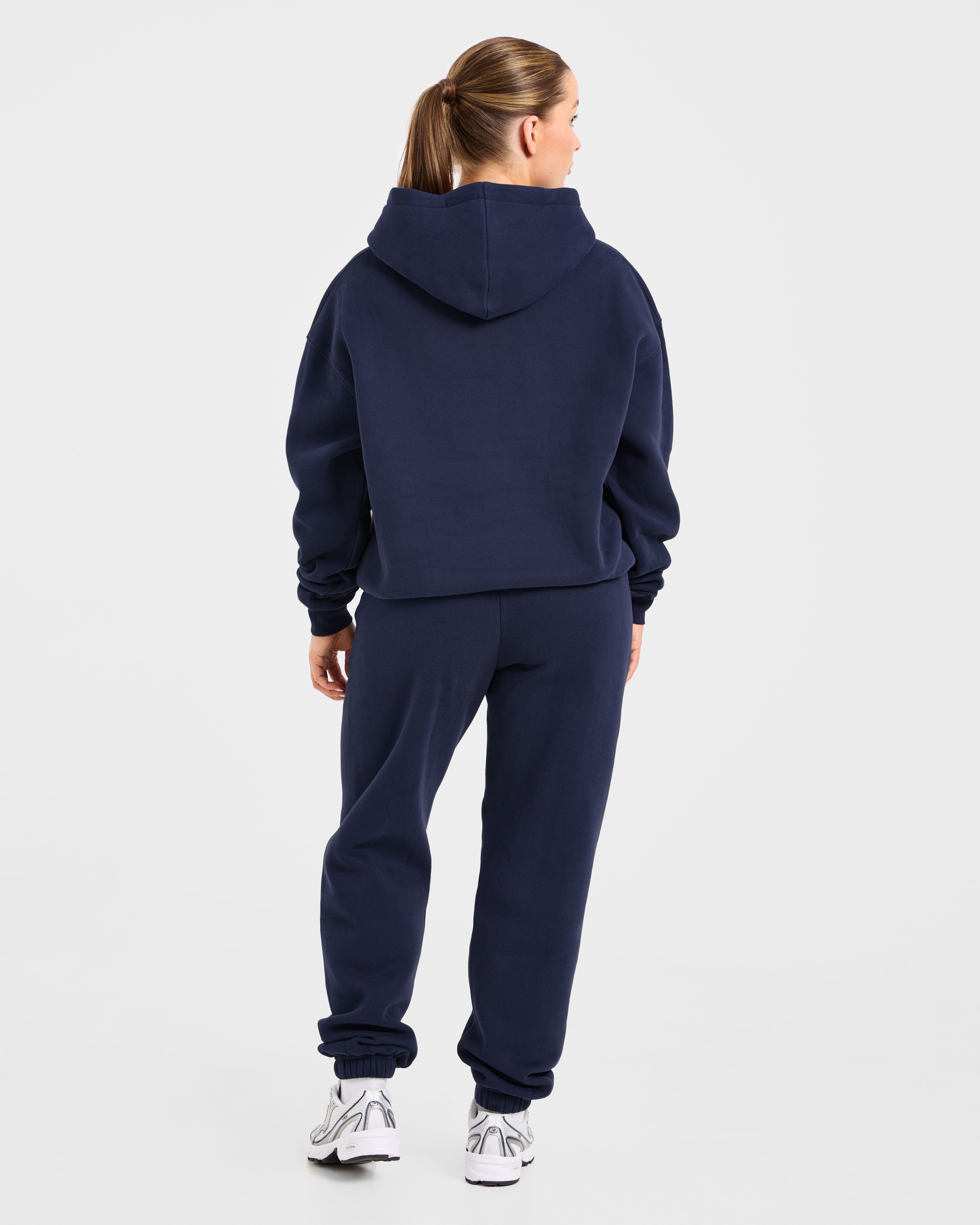 Retro Embroidered Oversized Hoodie - Navy