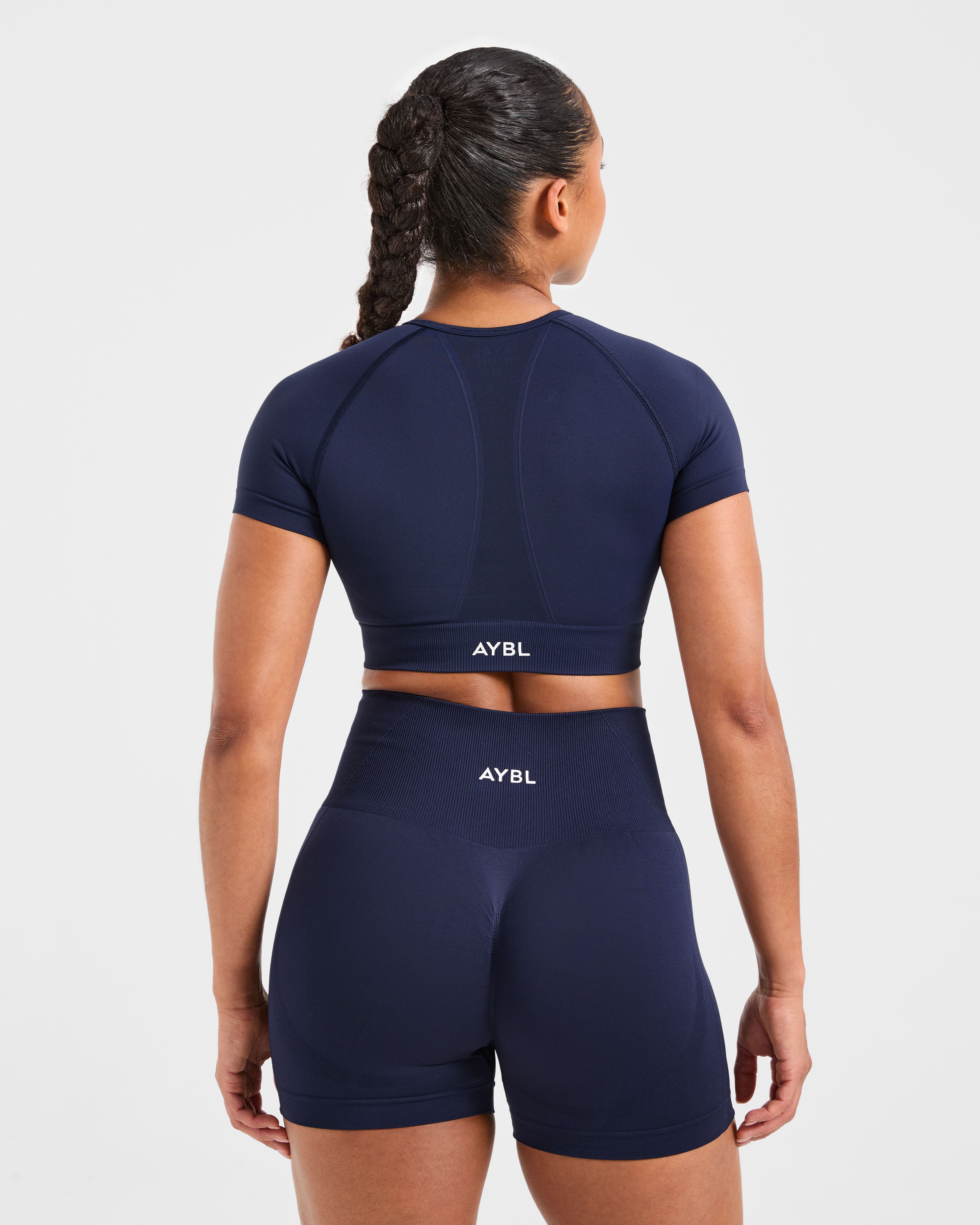 Nahtloses Empower-Crop-Top – Marineblau
