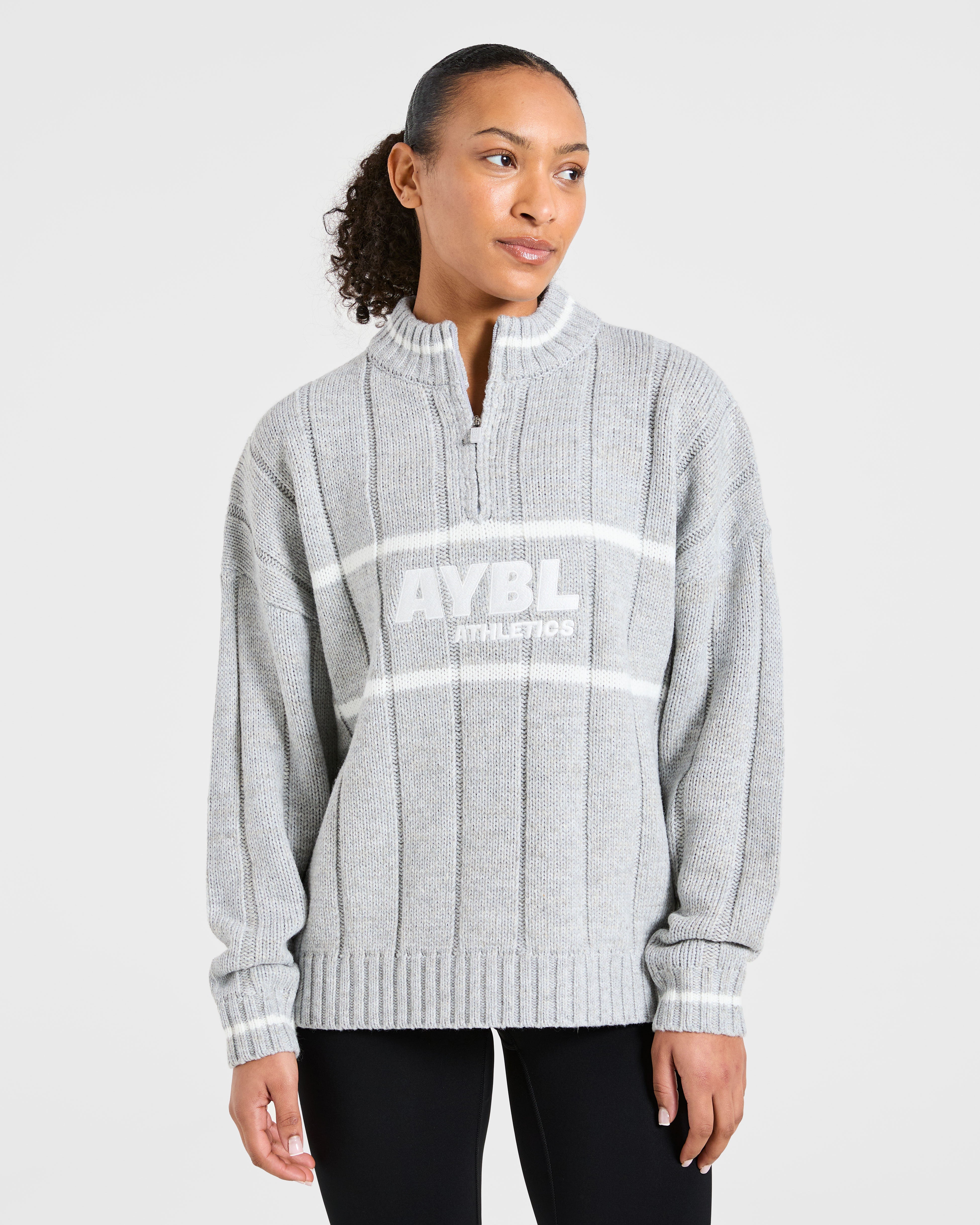 Athletics Oversized Knitted 1/4 Zip - Grey Marl