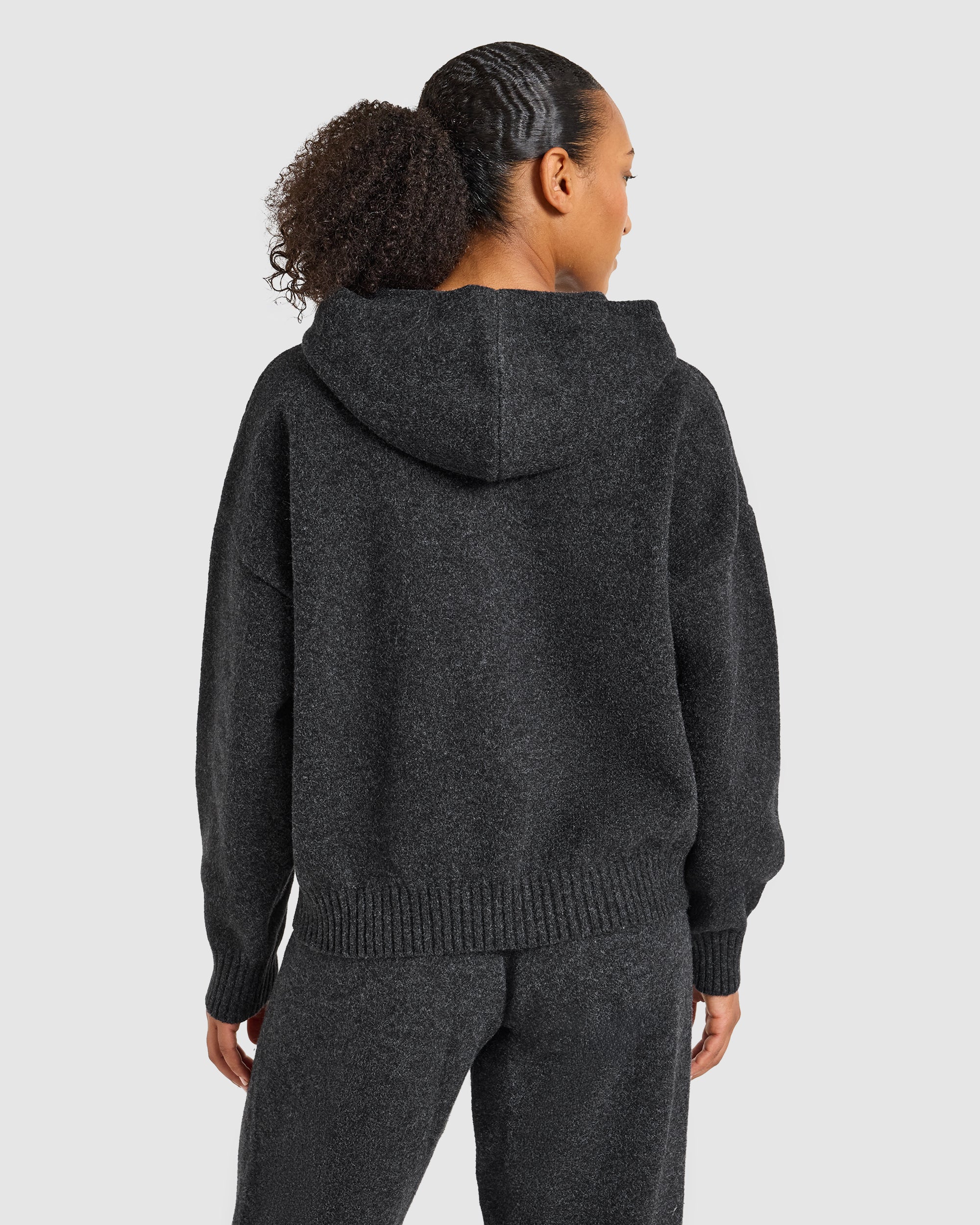 Varsity Oversized Knitted Zip Up Hoodie - Charcoal