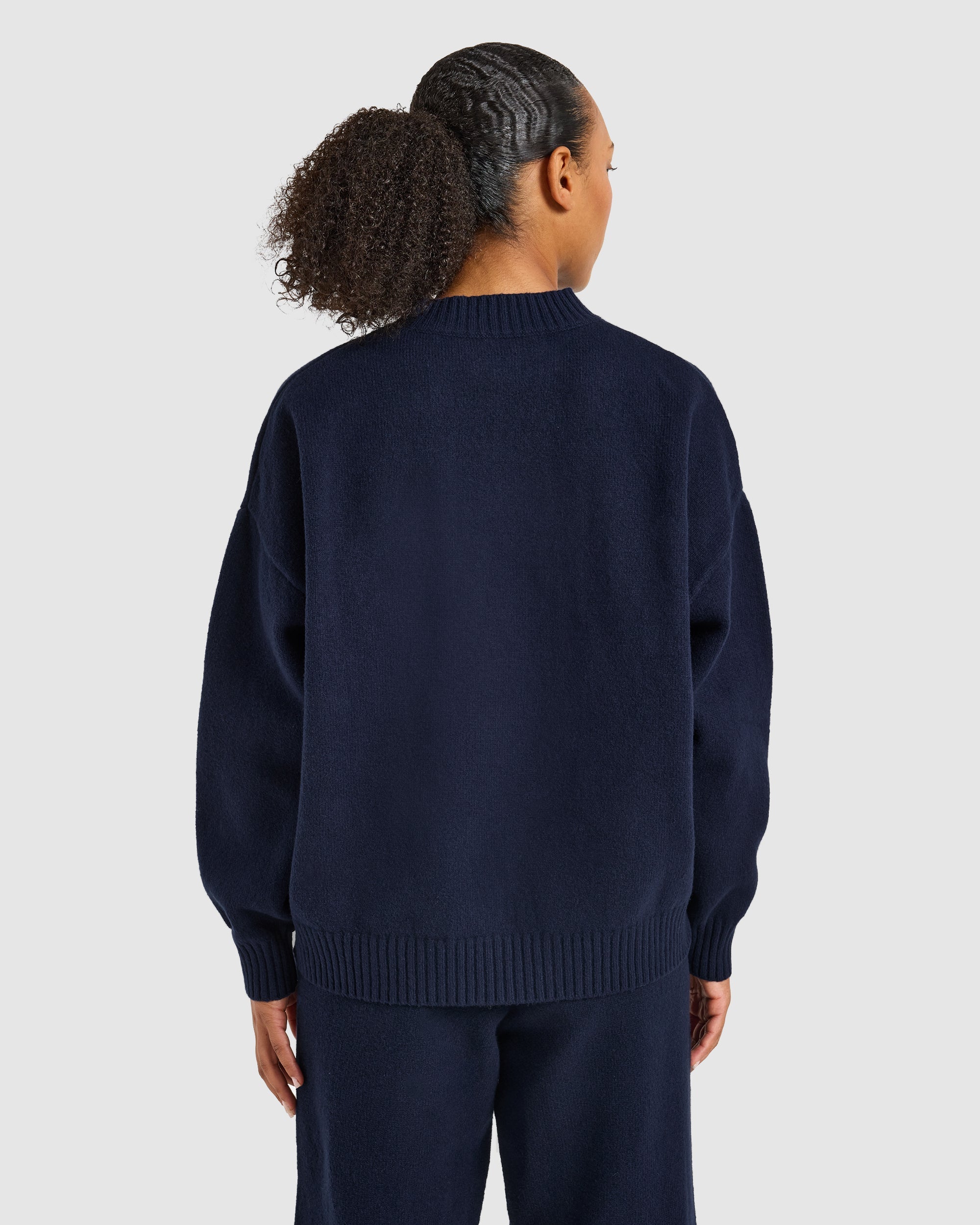 Varsity Oversized Knitted 1/4 Zip Pullover - Navy