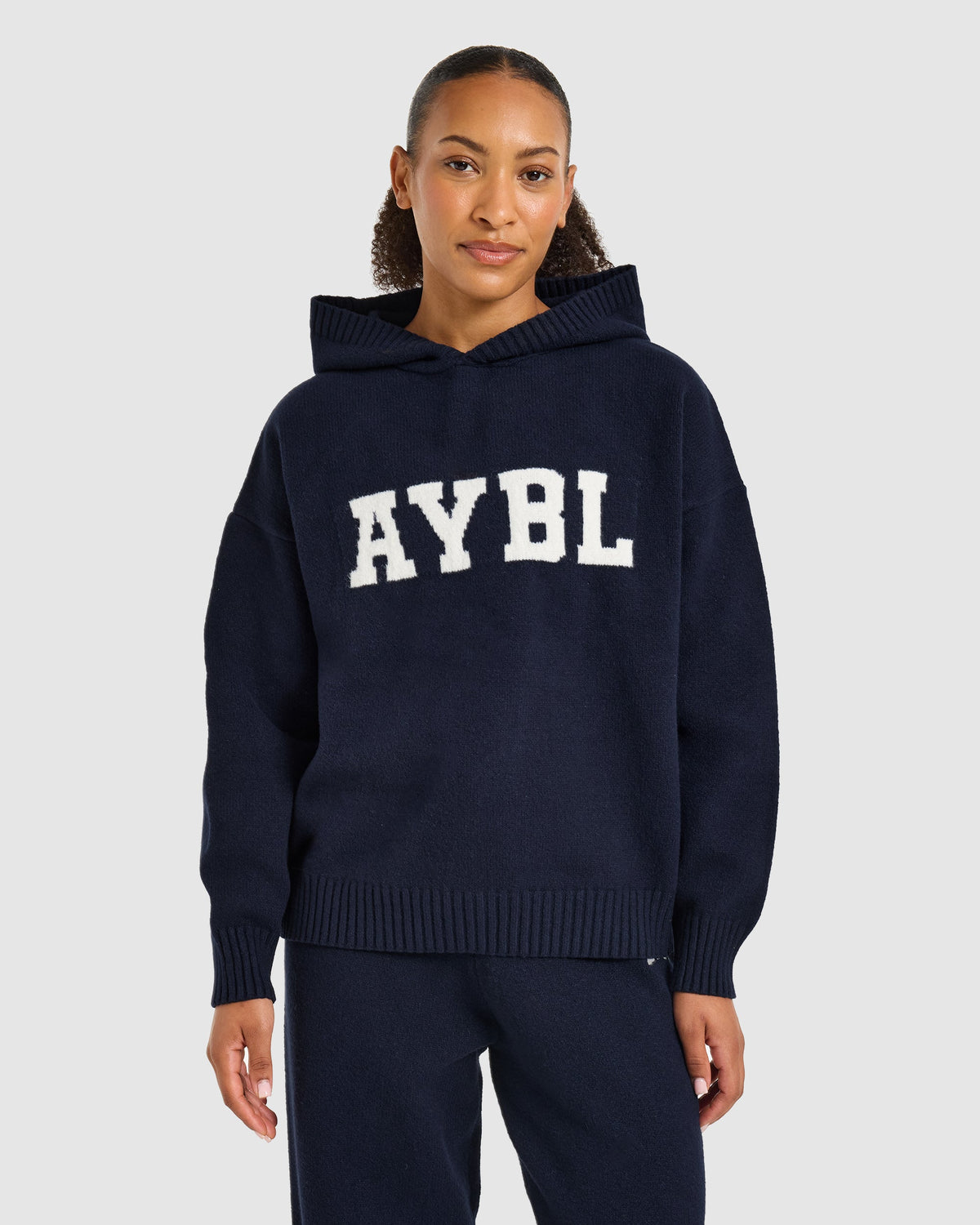 Varsity Oversized Knitted Hoodie - Navy