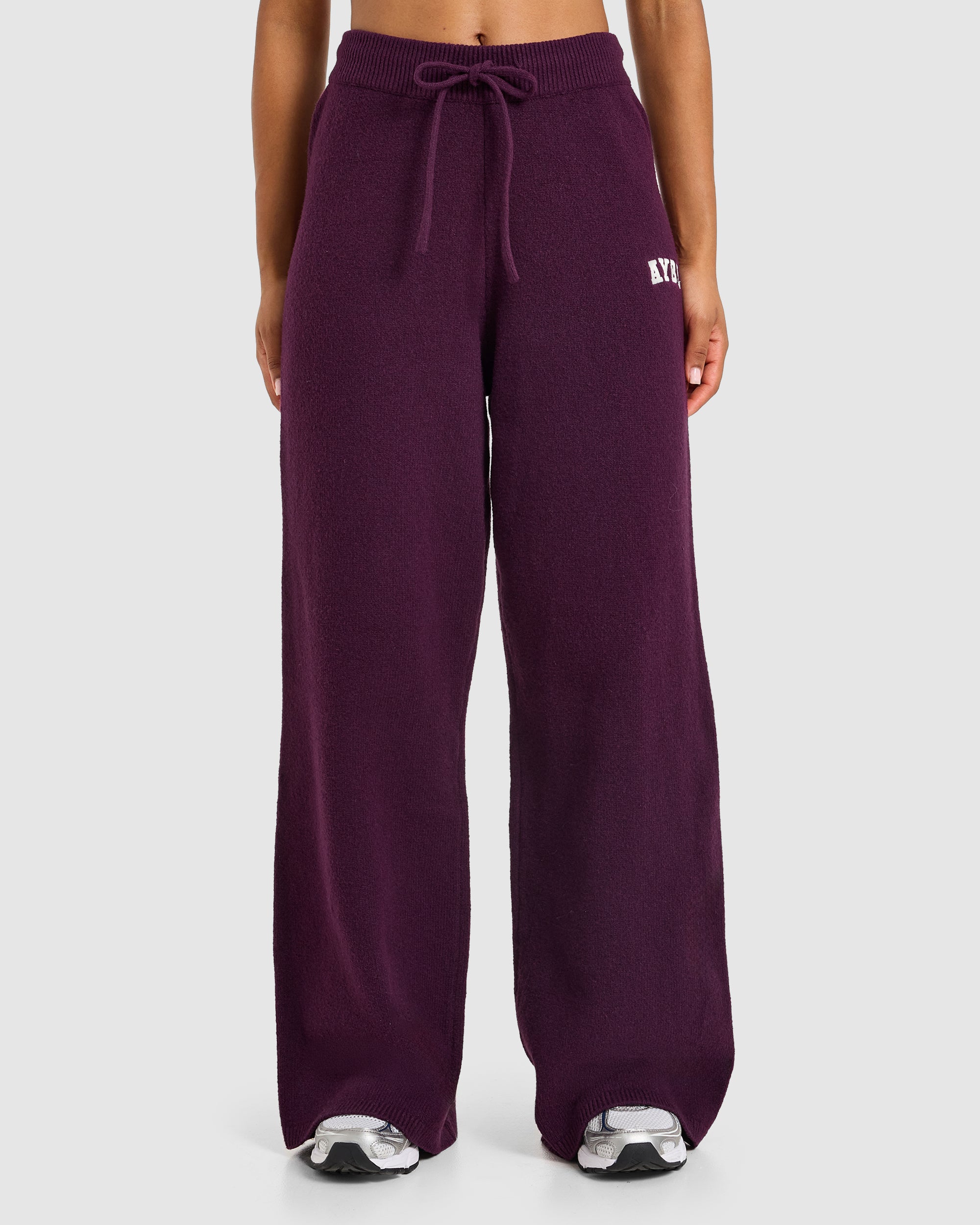 Varsity Oversized Knitted Joggers - Plum