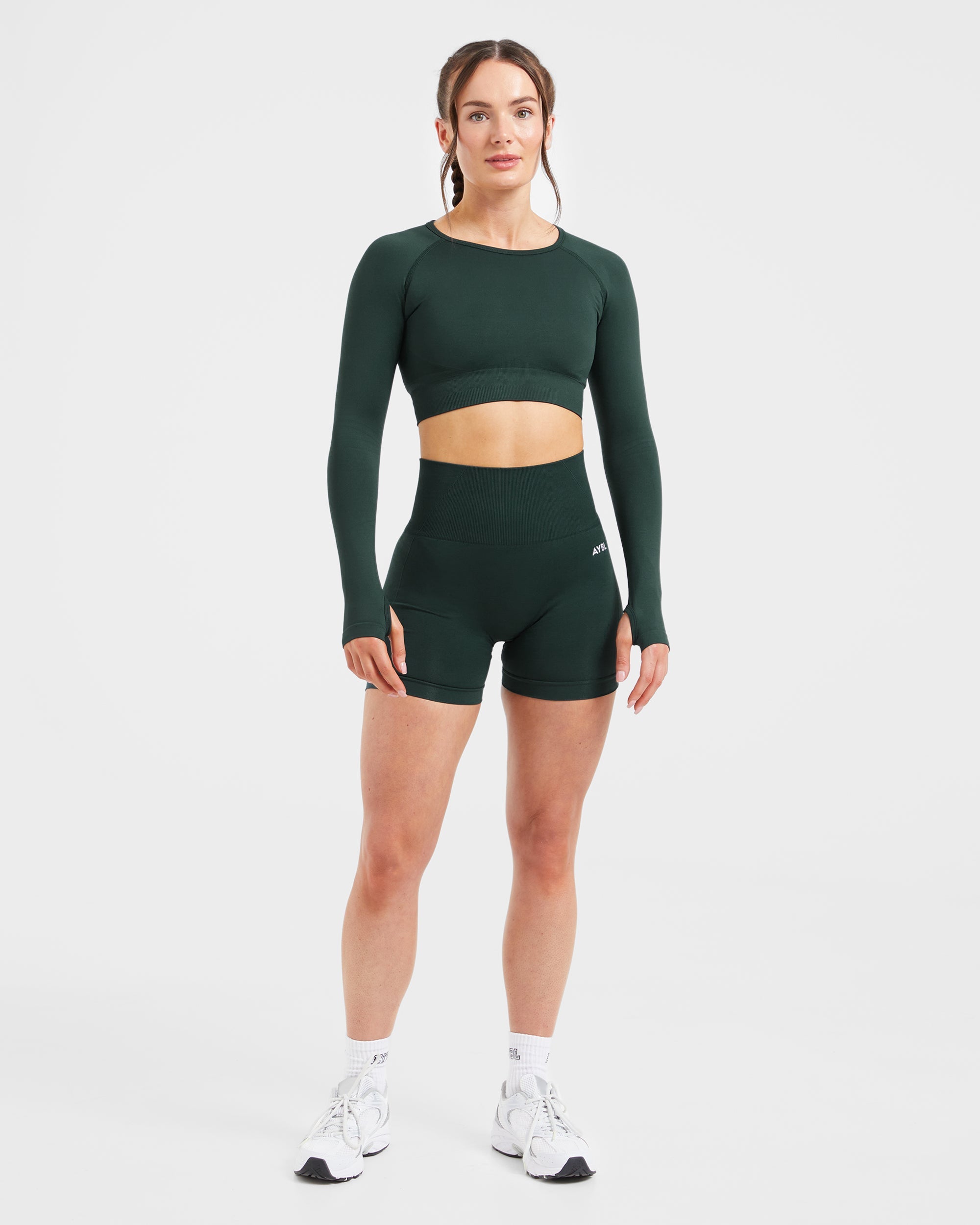 Haut court à manches longues sans couture Empower - Vert foncé