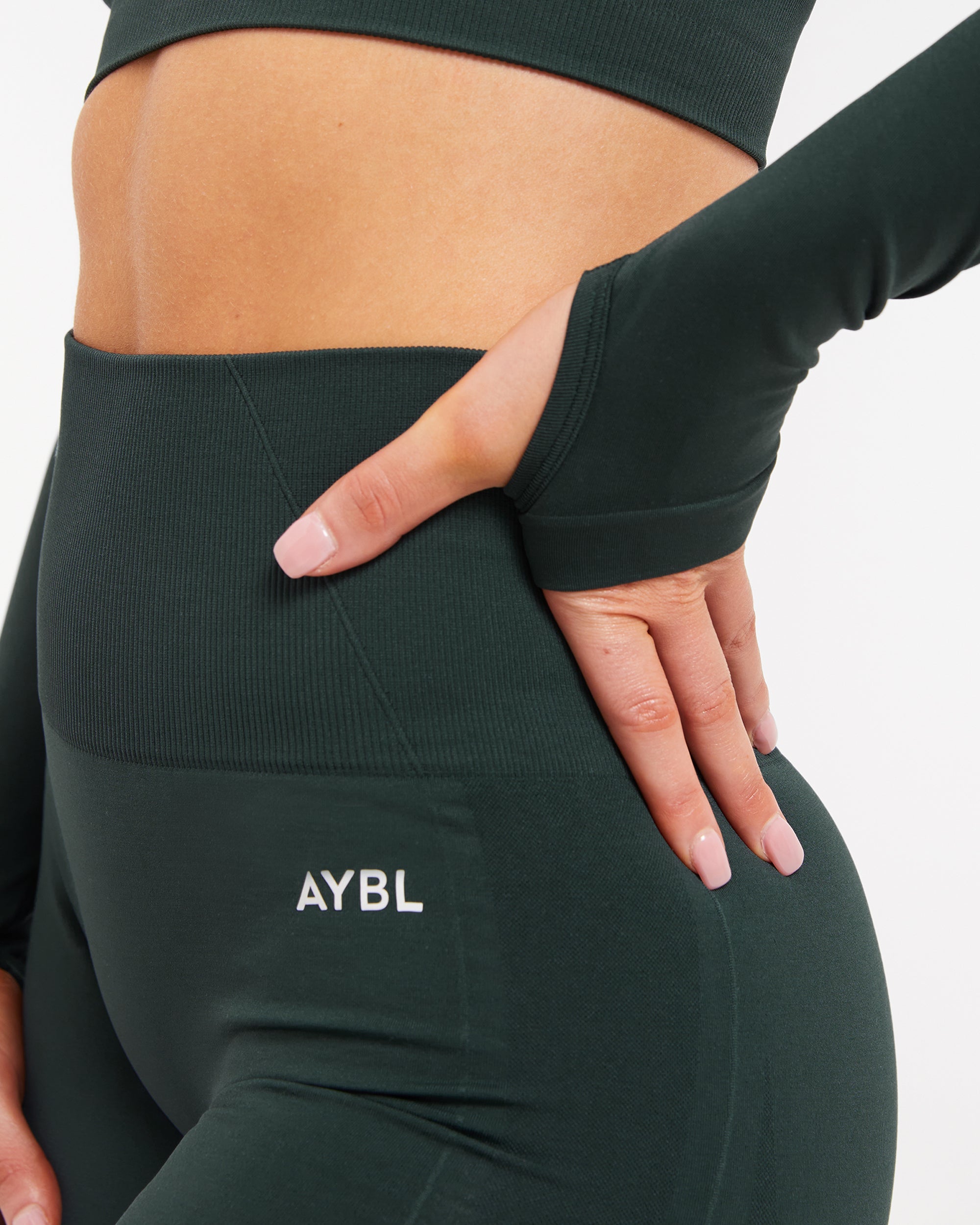 Haut court à manches longues sans couture Empower - Vert foncé