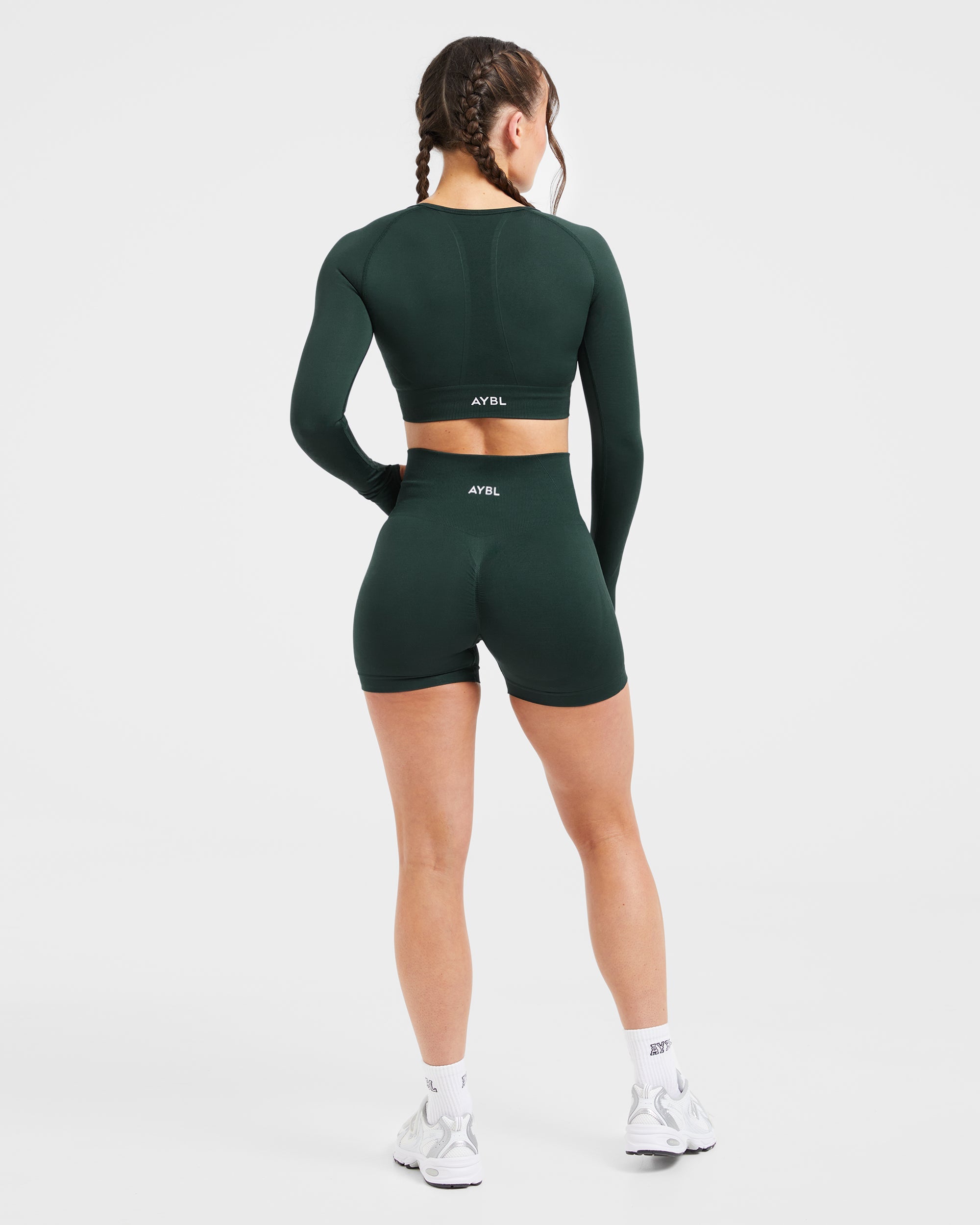Haut court à manches longues sans couture Empower - Vert foncé