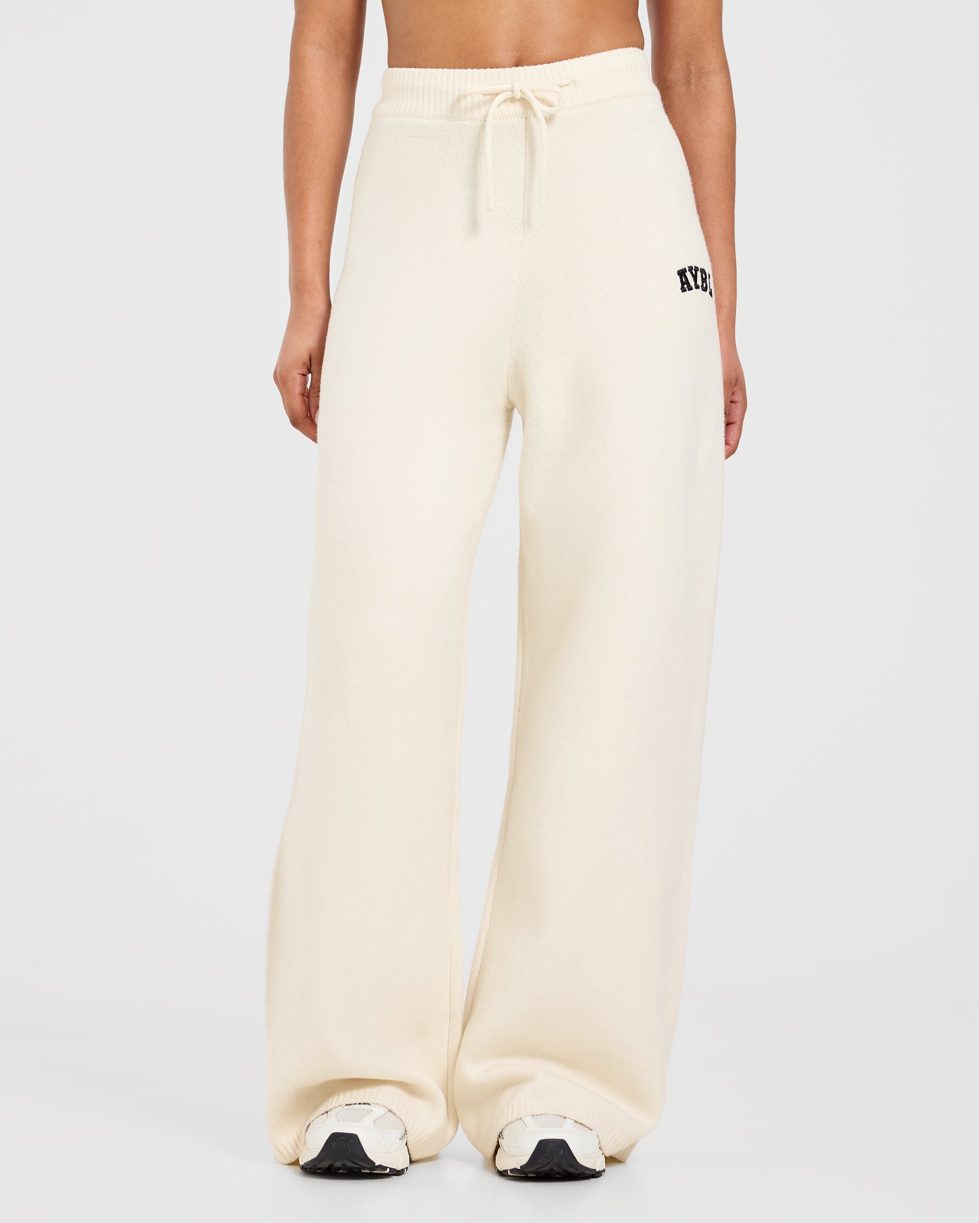 Varsity Oversized Knitted Joggers - Cream