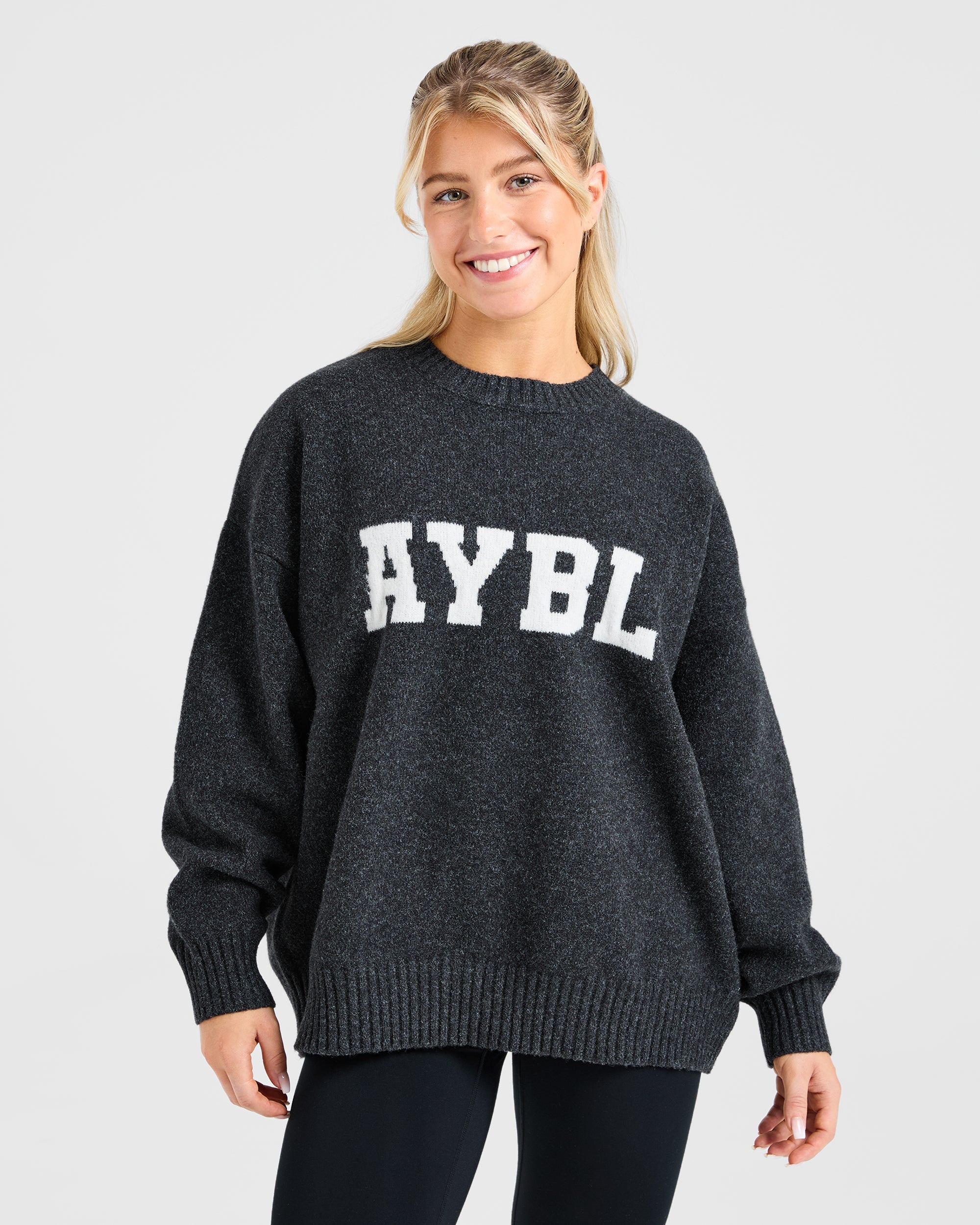Varsity Oversized Knitted Sweater Charcoal
