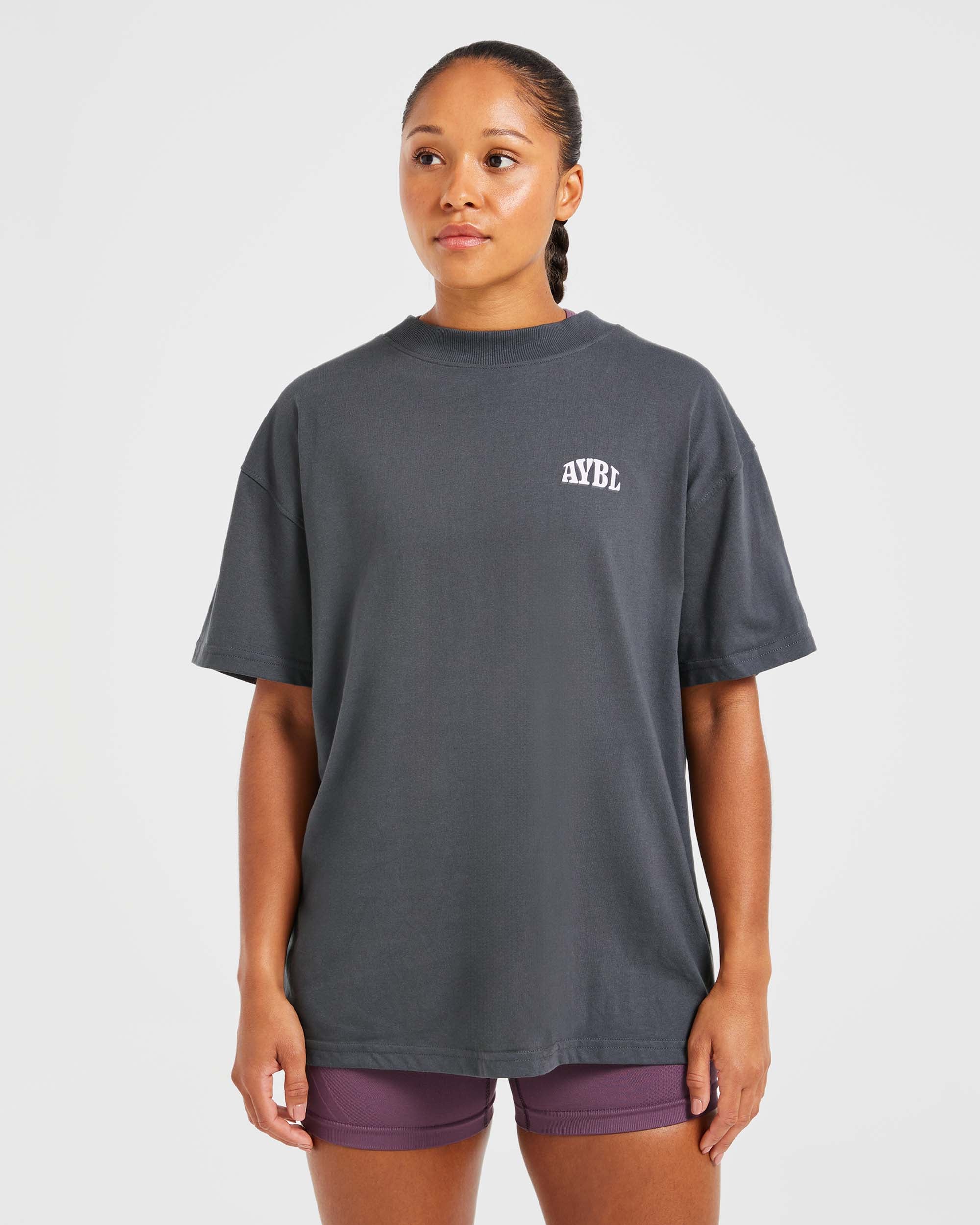 Mind Over Matter Übergroßes T-Shirt – Anthrazit/Flieder