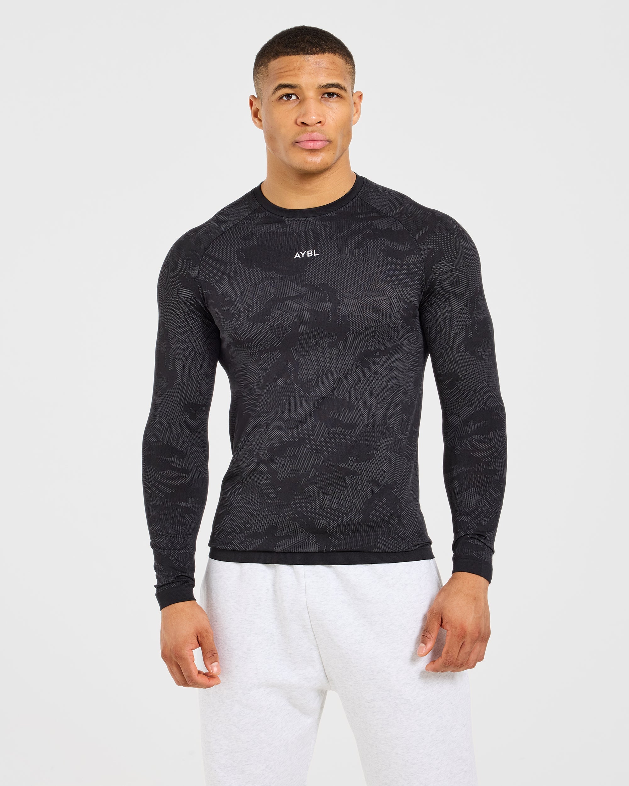 Camo Seamless Long Sleeve T Shirt - Black
