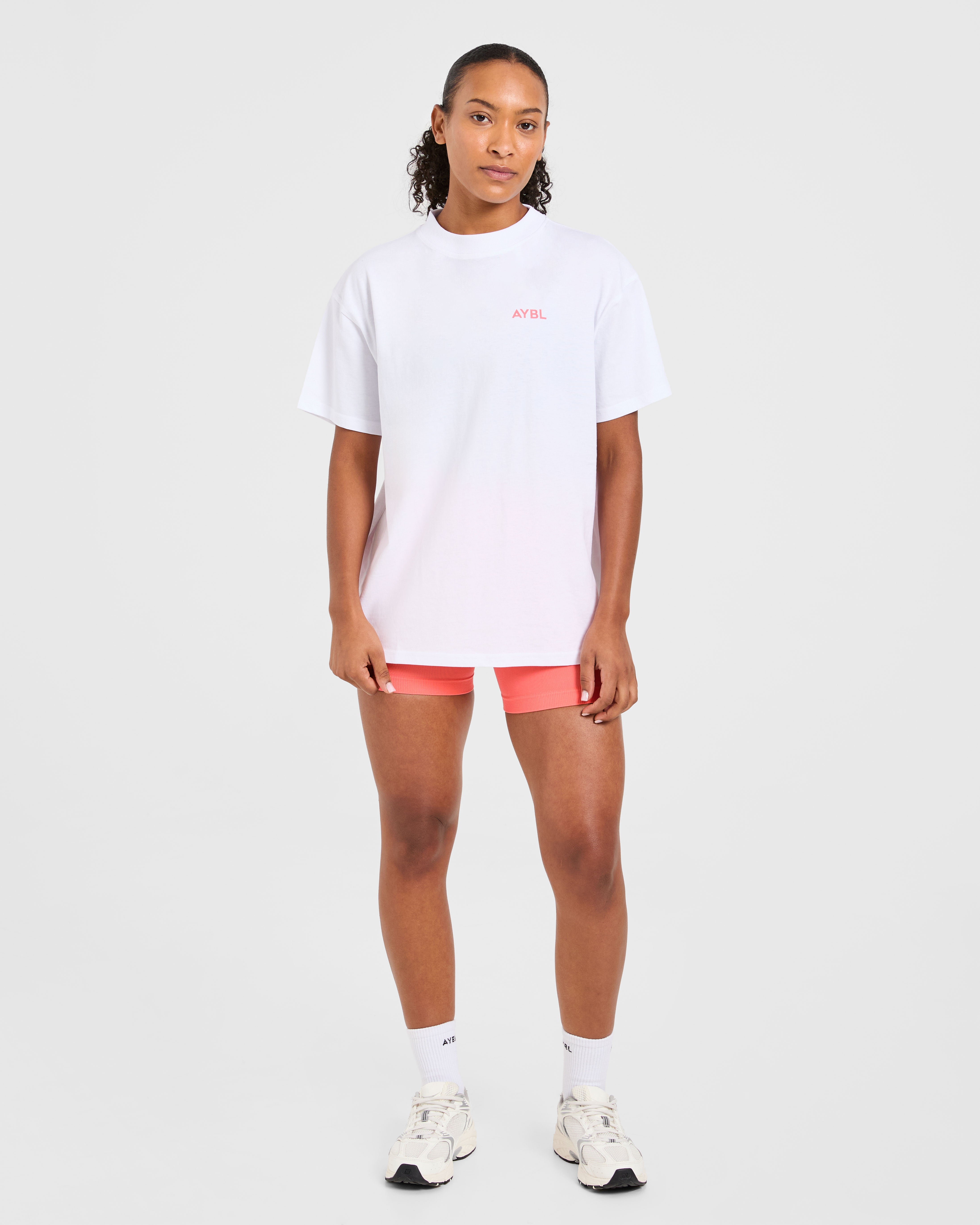 Lift Graphic Oversized T Shirt - White/Coral Peach