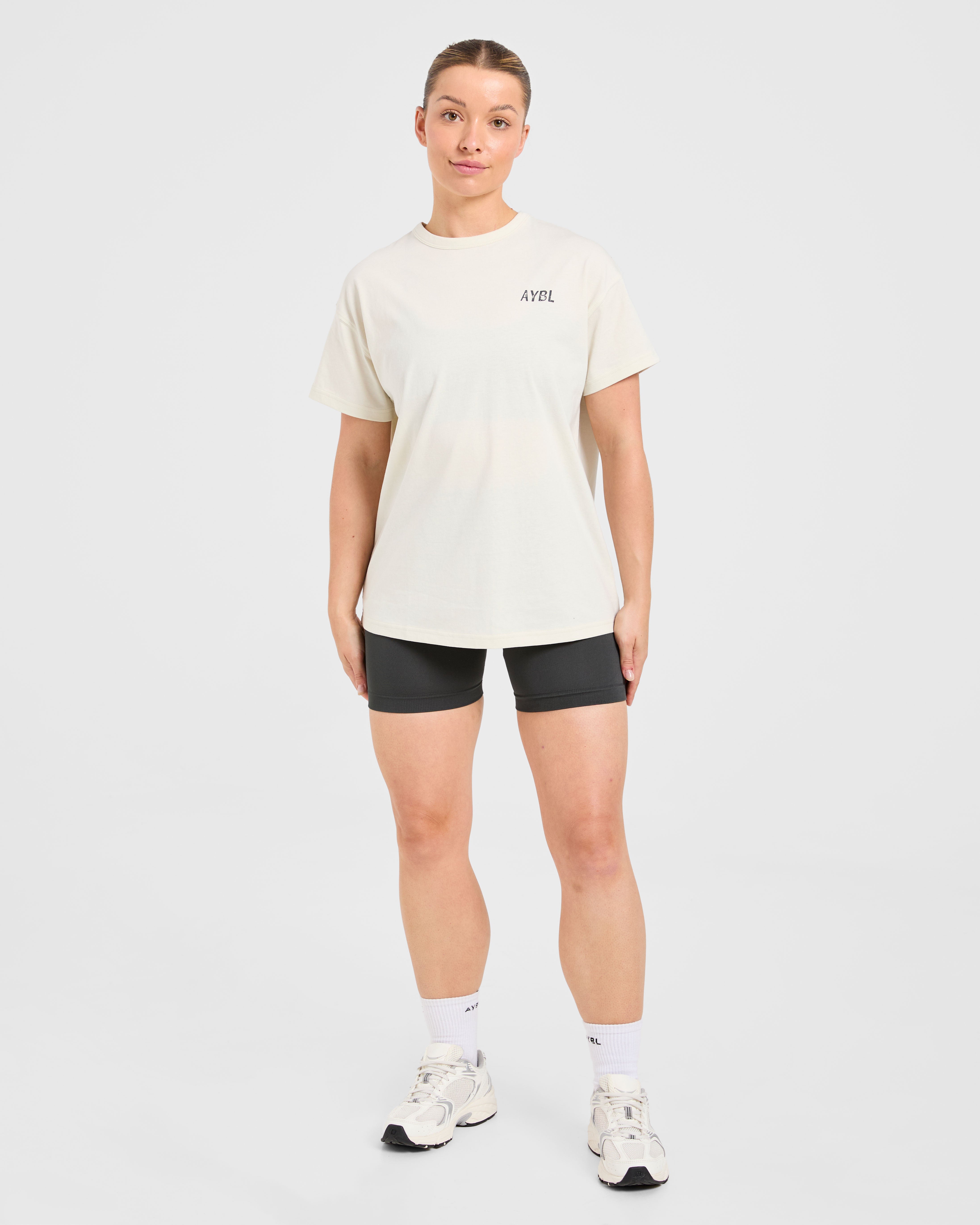 Strong Women Graphic Oversized T Shirt - Beige/Charcoal