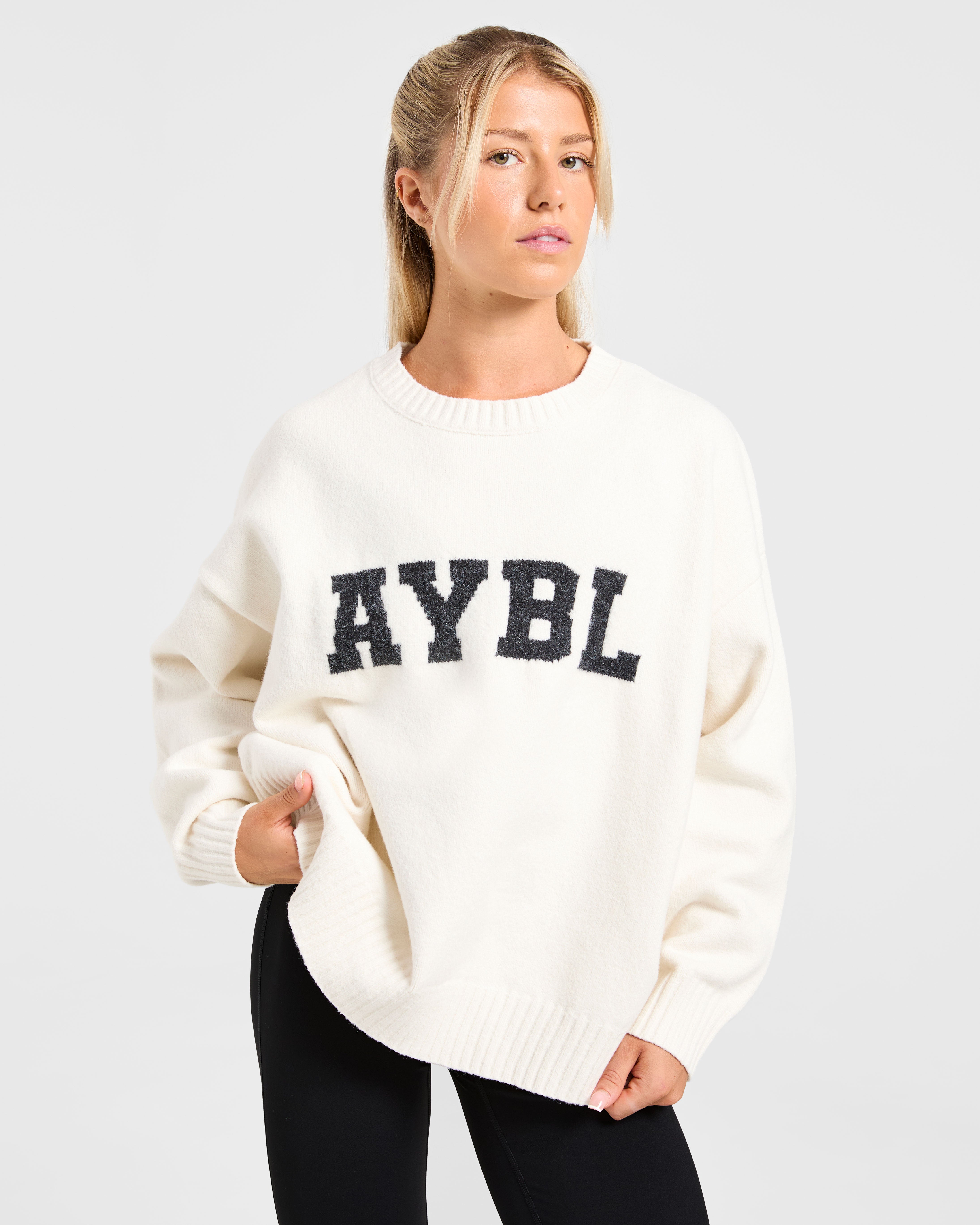 Varsity Oversized Knitted Sweater - Off White