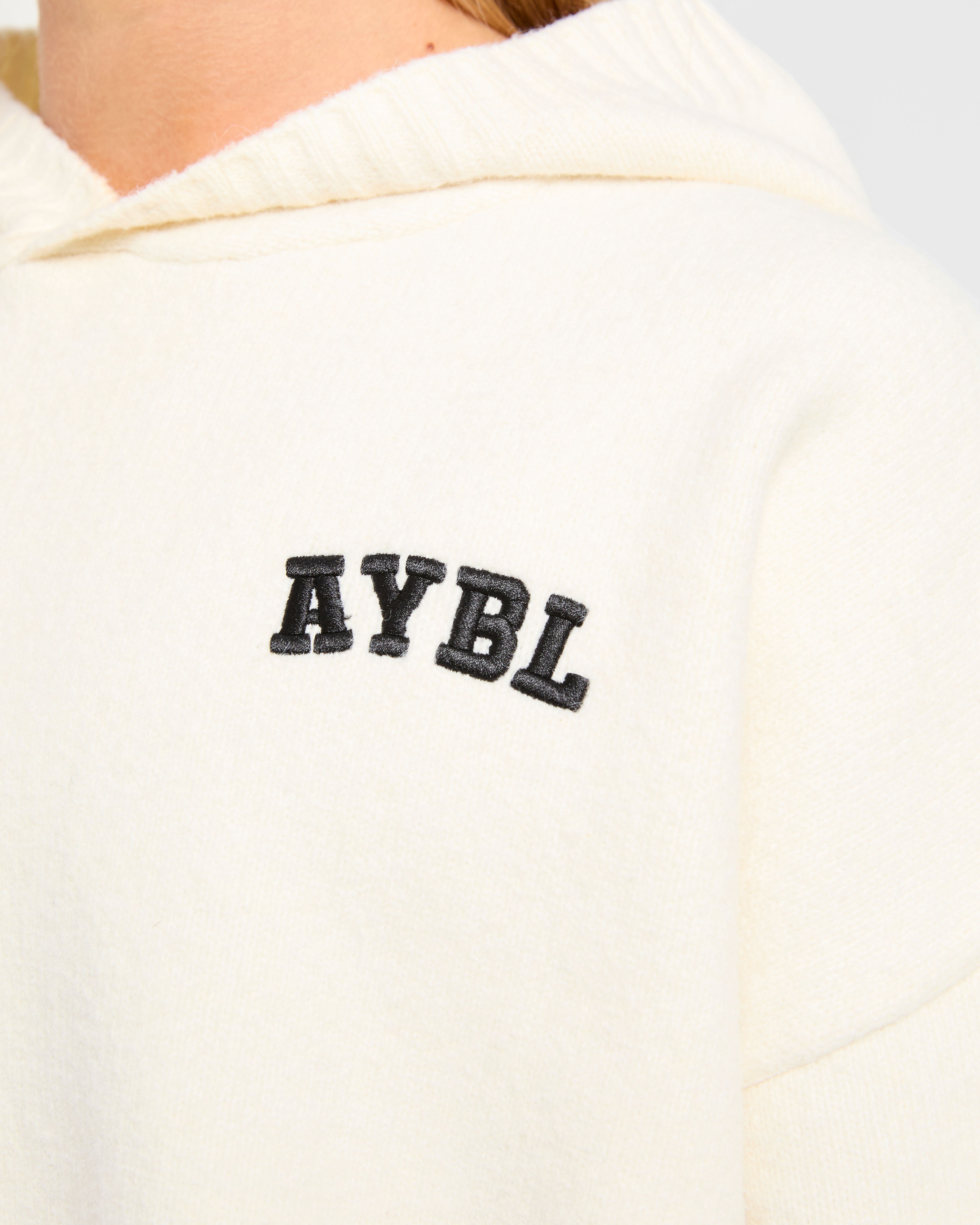 Varsity Minimal Logo Oversized Knitted Hoodie - Cream