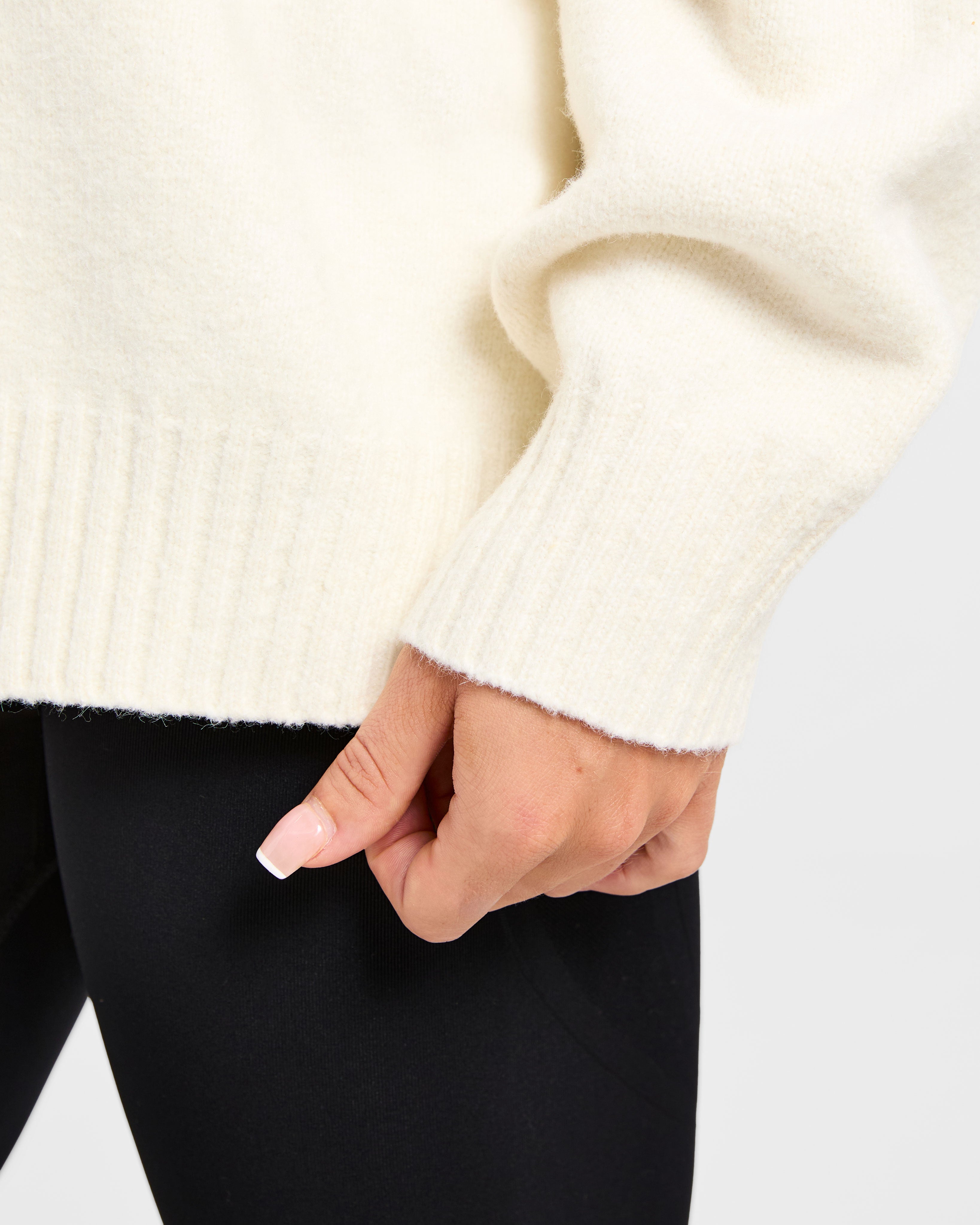 Varsity Minimal Logo Oversized Knitted Hoodie - Cream