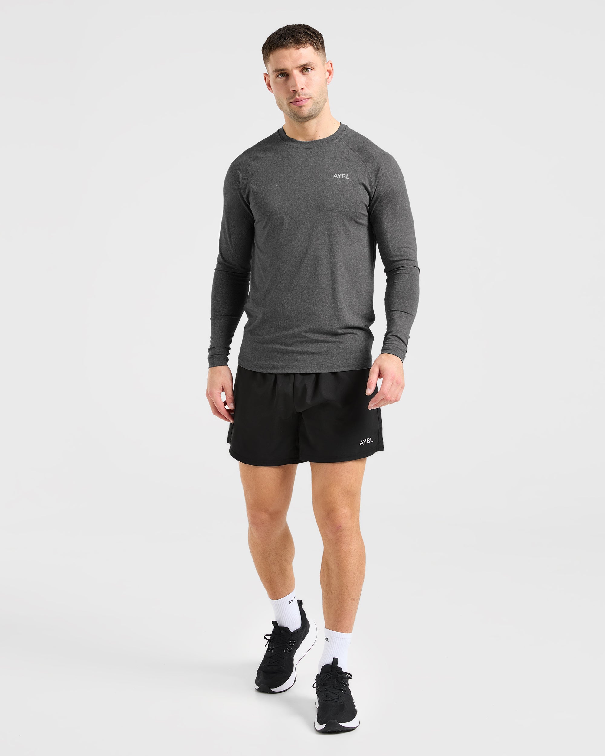 Essential Langarm-T-Shirt – Grau meliert