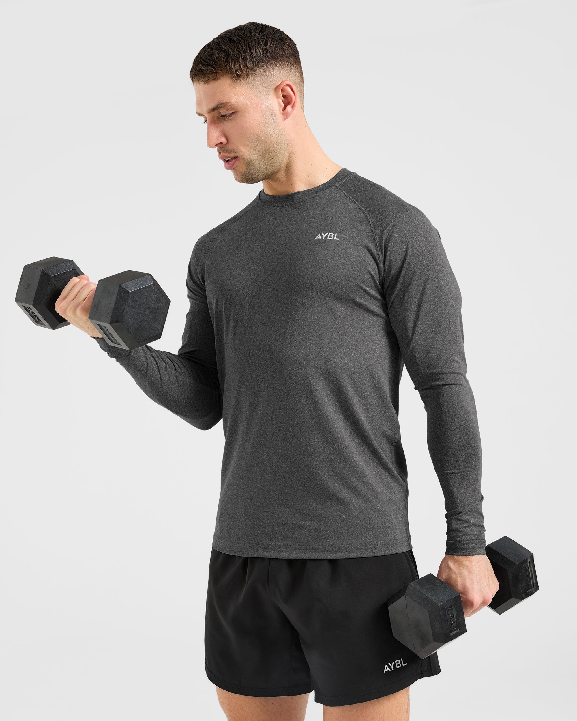 Essential Langarm-T-Shirt – Grau meliert