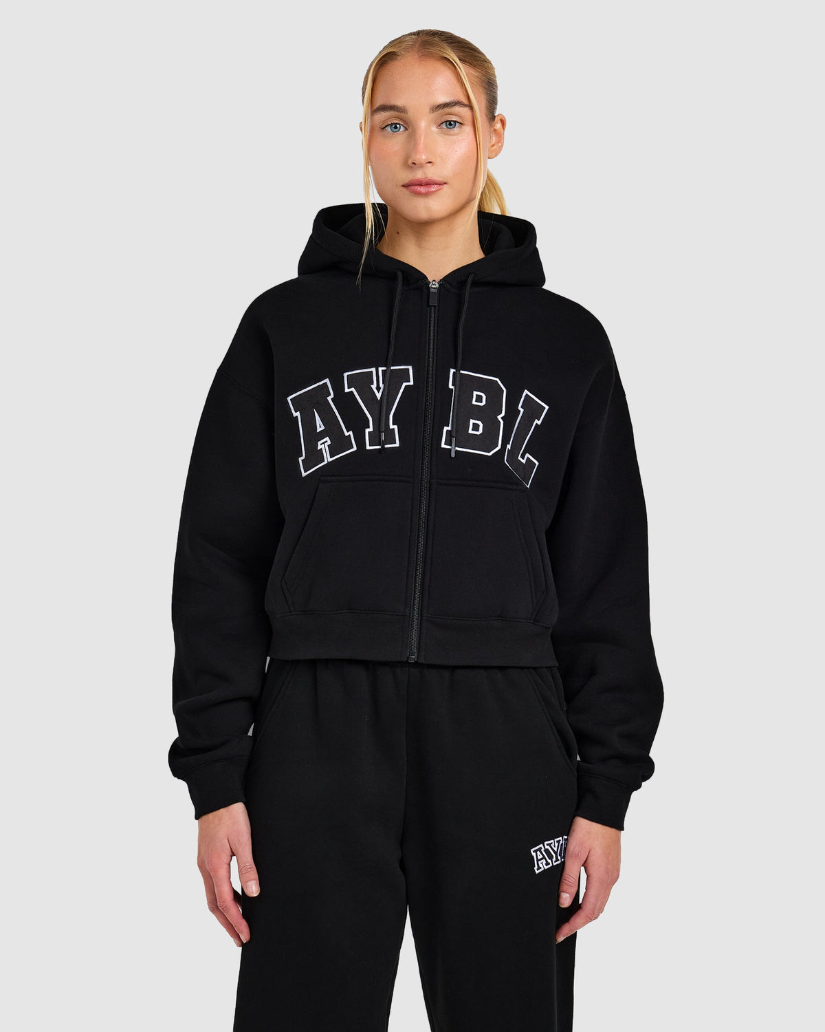 Varsity 2.0 Boxy Zip Up Hoodie - Black
