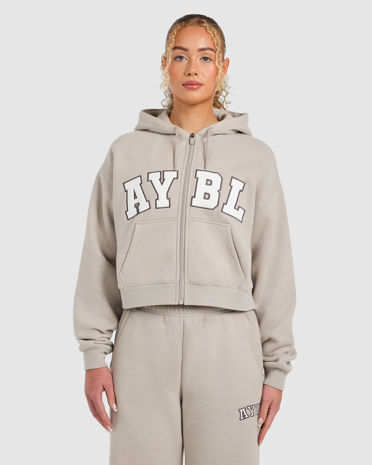 Varsity 2.0 Boxy Zip Up Hoodie - Taupe