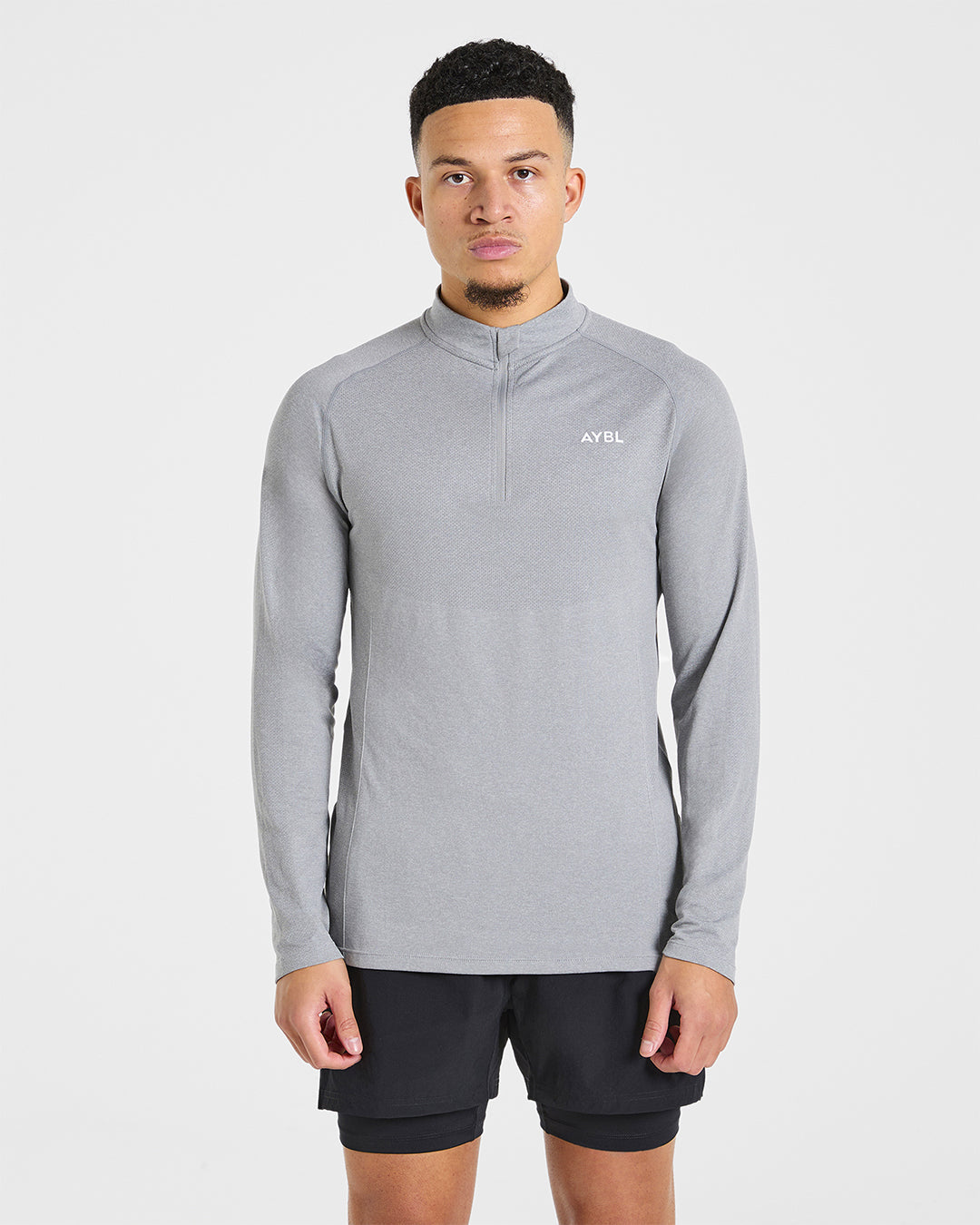Pull Essential Sans Couture 1/4 Zip - Gris Chiné