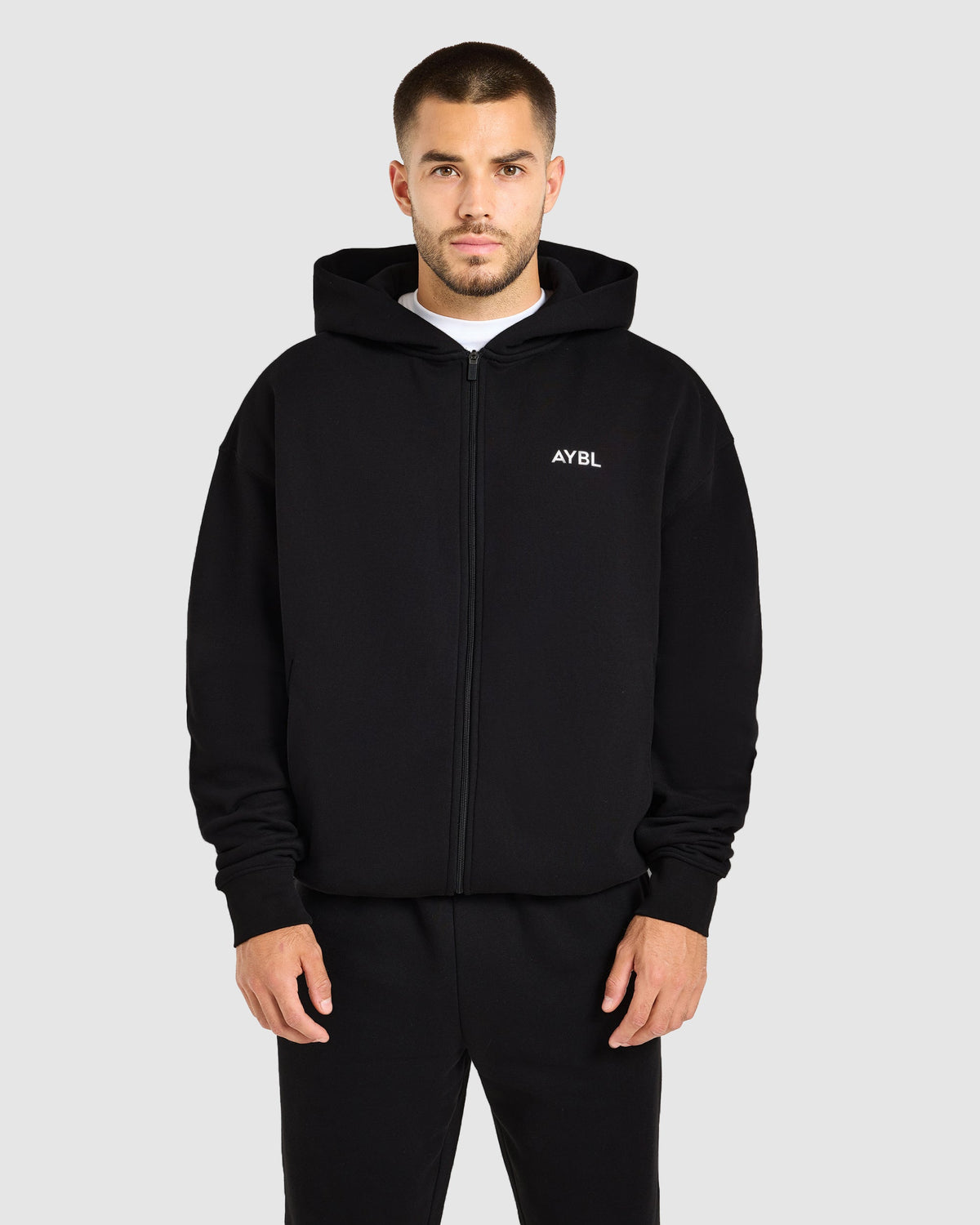 Essential Oversized Full Zip Hoodie - Black