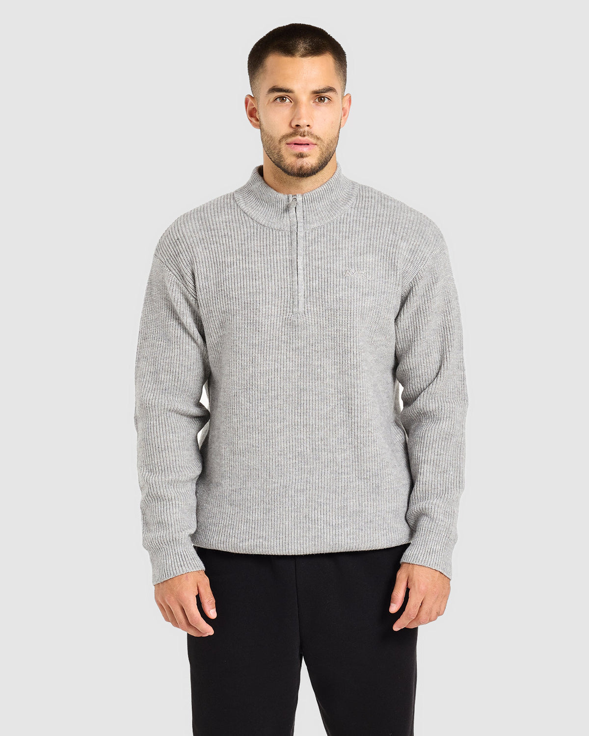 Signature Knitted 1/4 Zip Pullover - Grey Marl