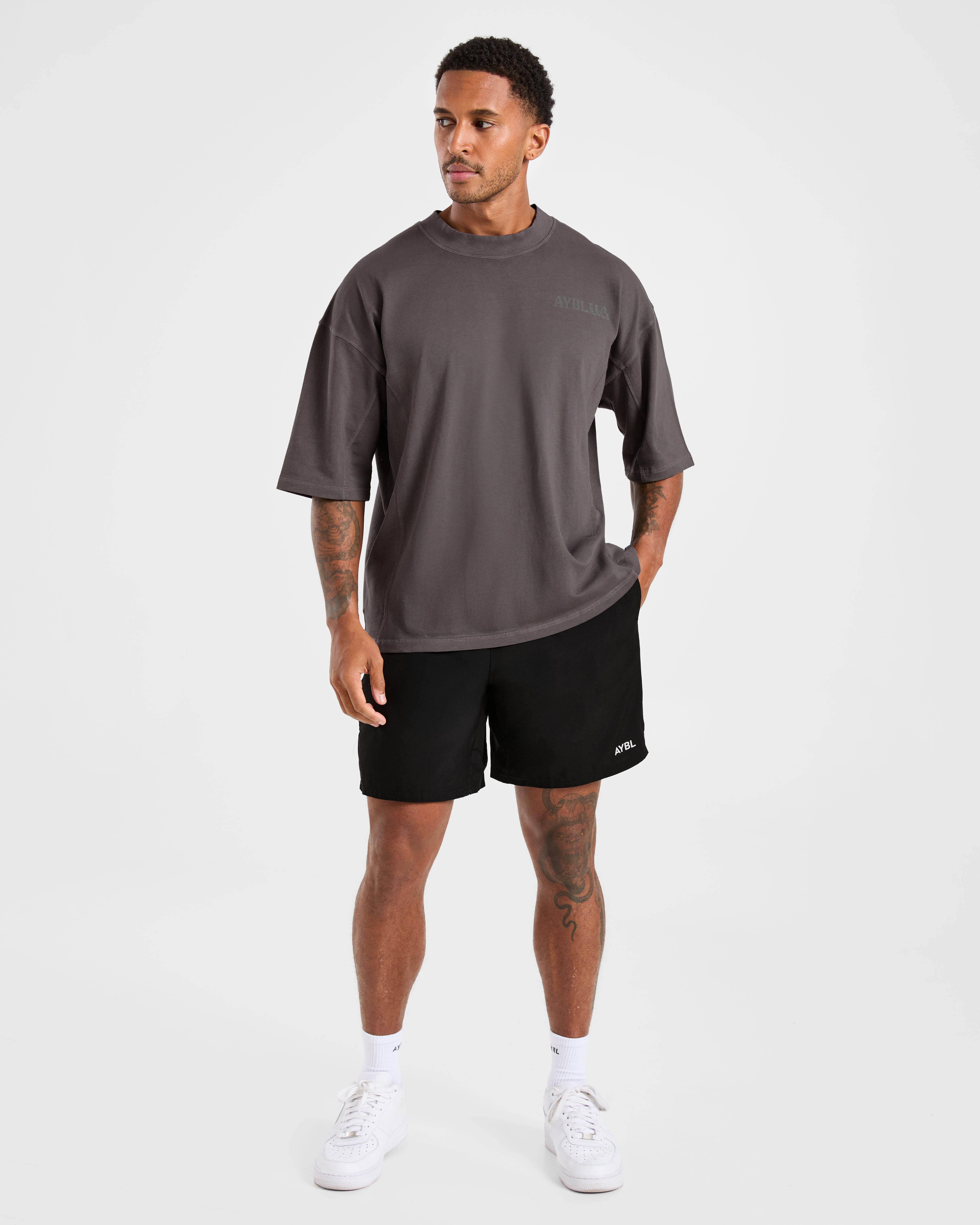 Lift Club Distressed Oversized T Shirt - Charcoal