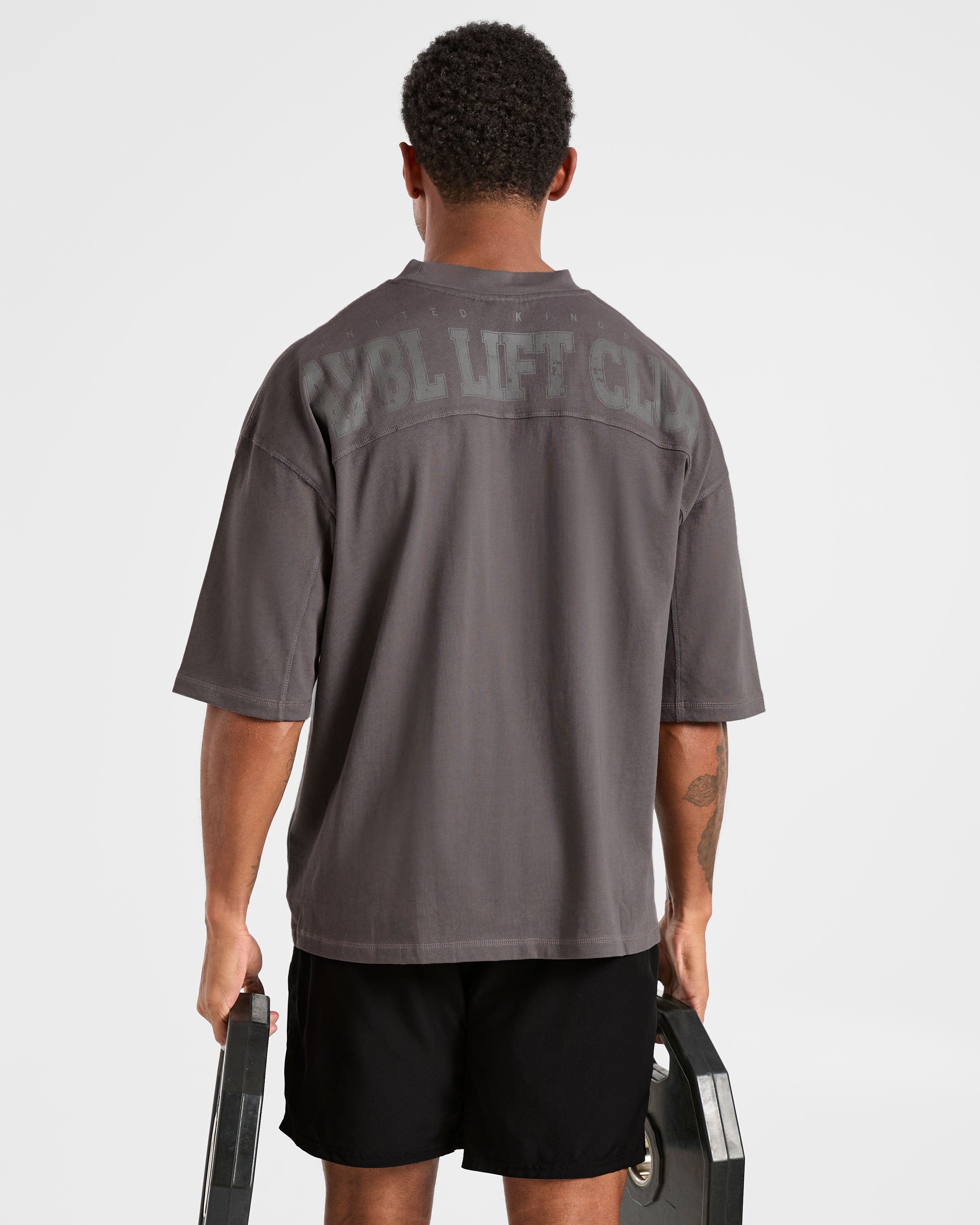 Lift Club Distressed Oversized T Shirt - Charcoal