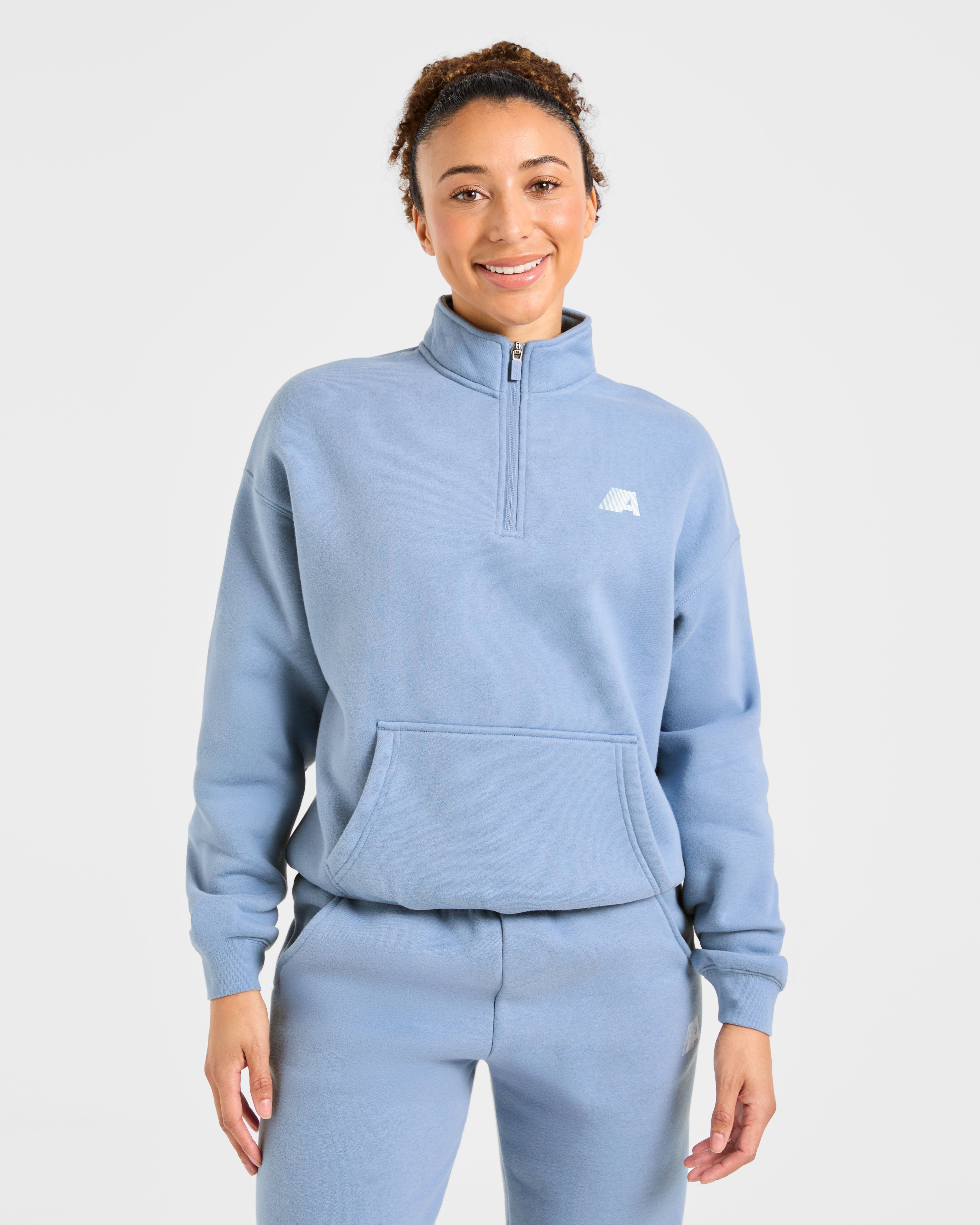Retro Athletics Oversized 1/4 Zip Pullover - Vintage Blue