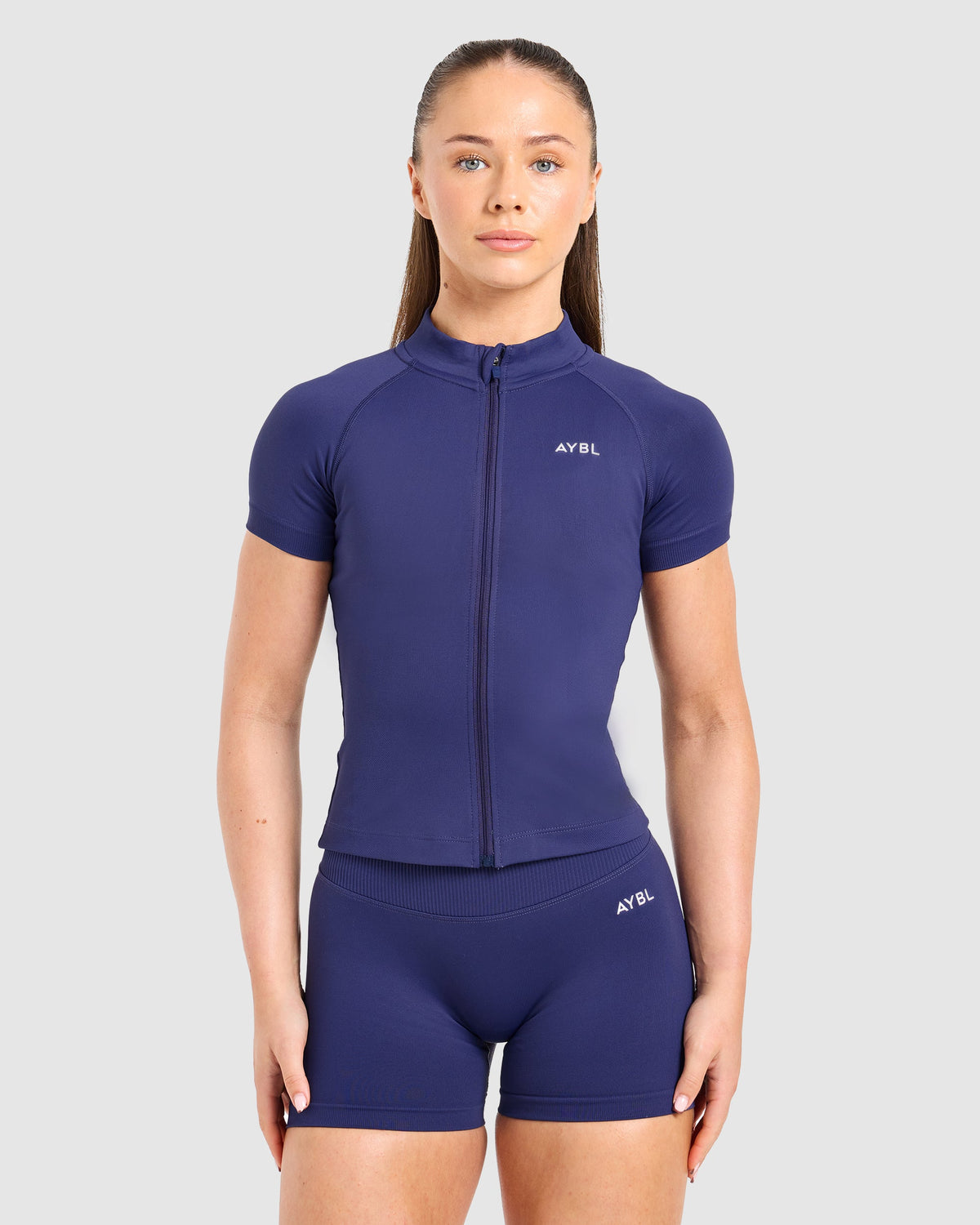 Enhance Seamless Short Sleeve Zip Up Jacket - Storm Blue