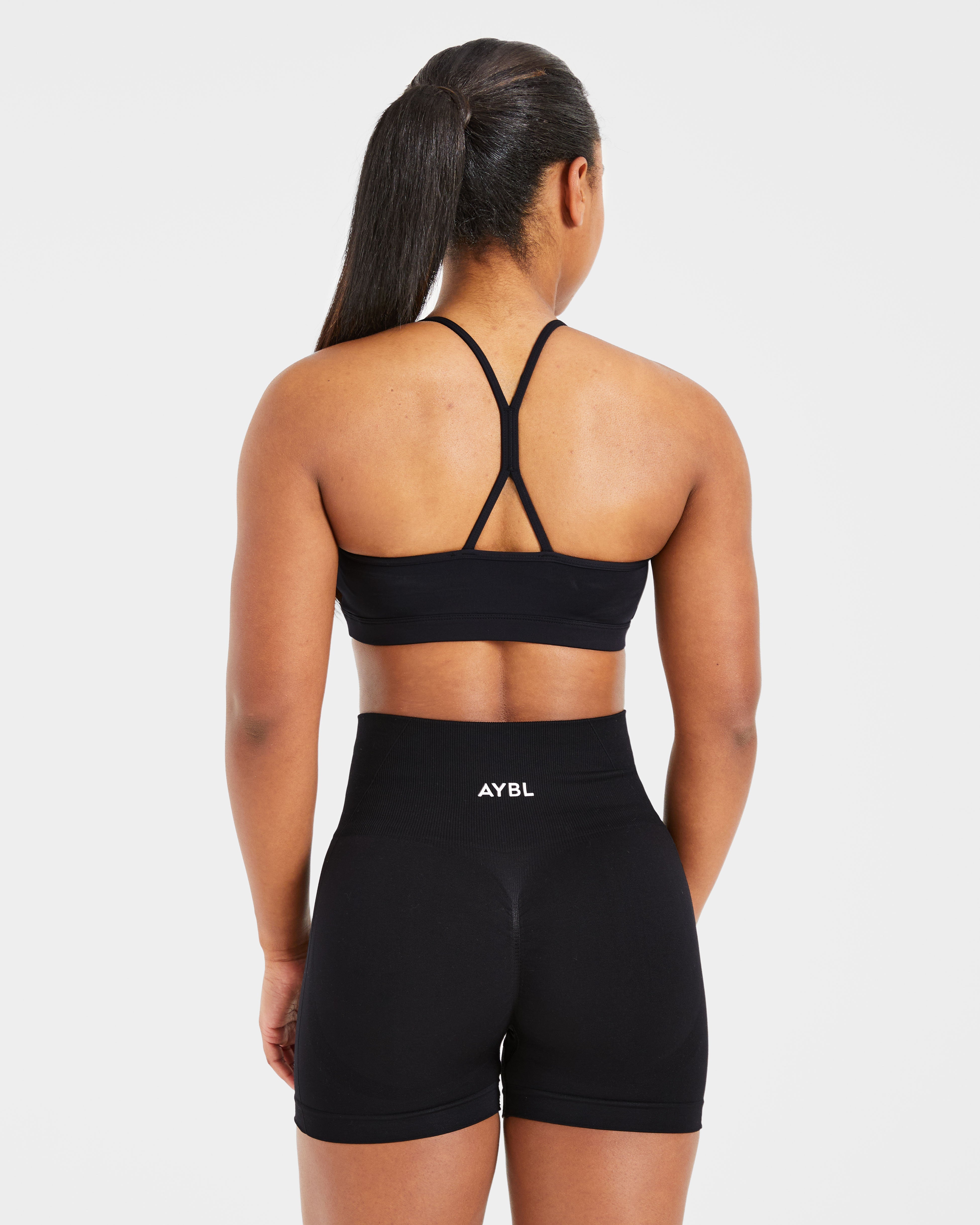 Essential geraffter Sport-BH – Schwarz