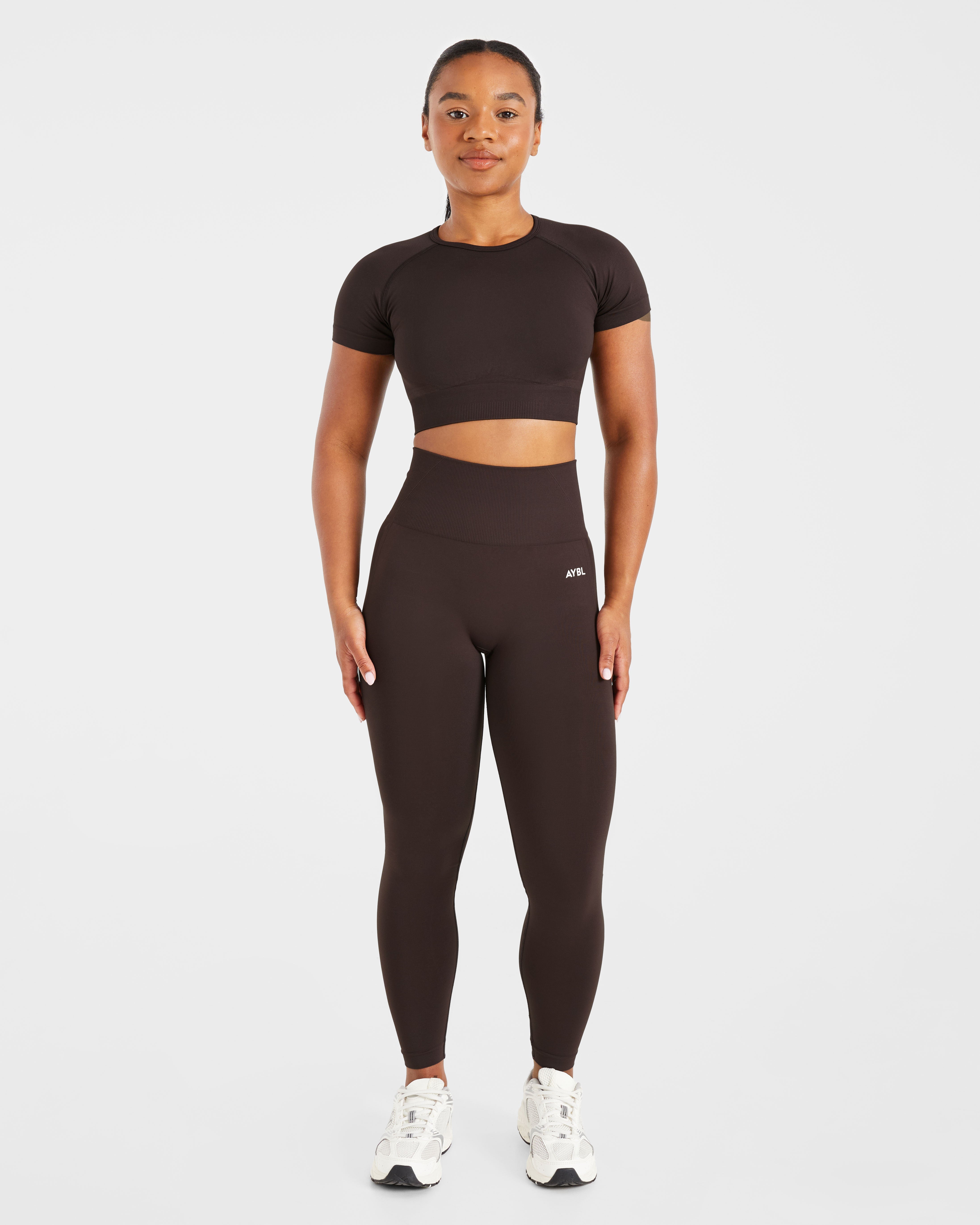 Haut court sans couture Empower - Marron cacao
