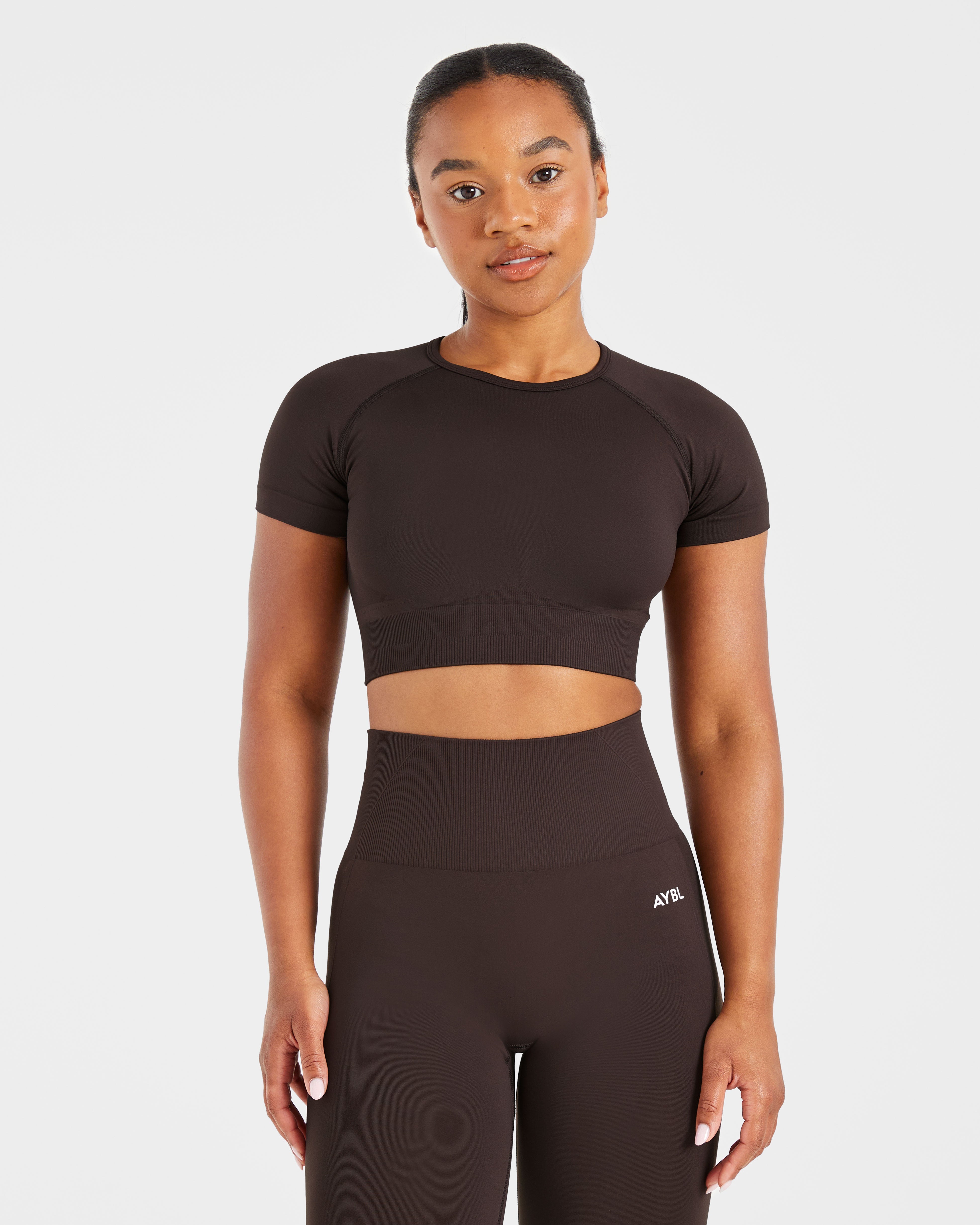 Haut court sans couture Empower - Marron cacao