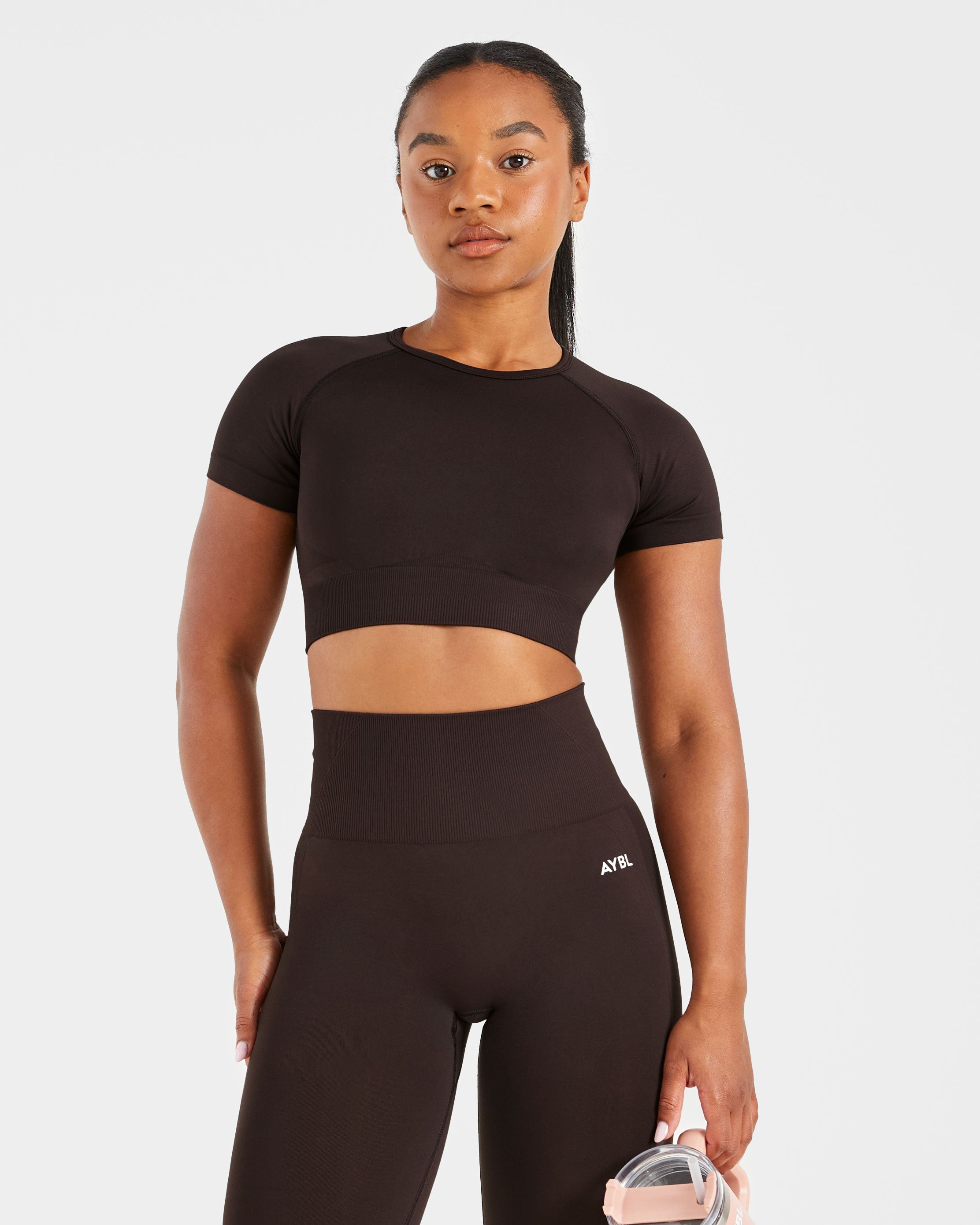 Haut court sans couture Empower - Marron cacao
