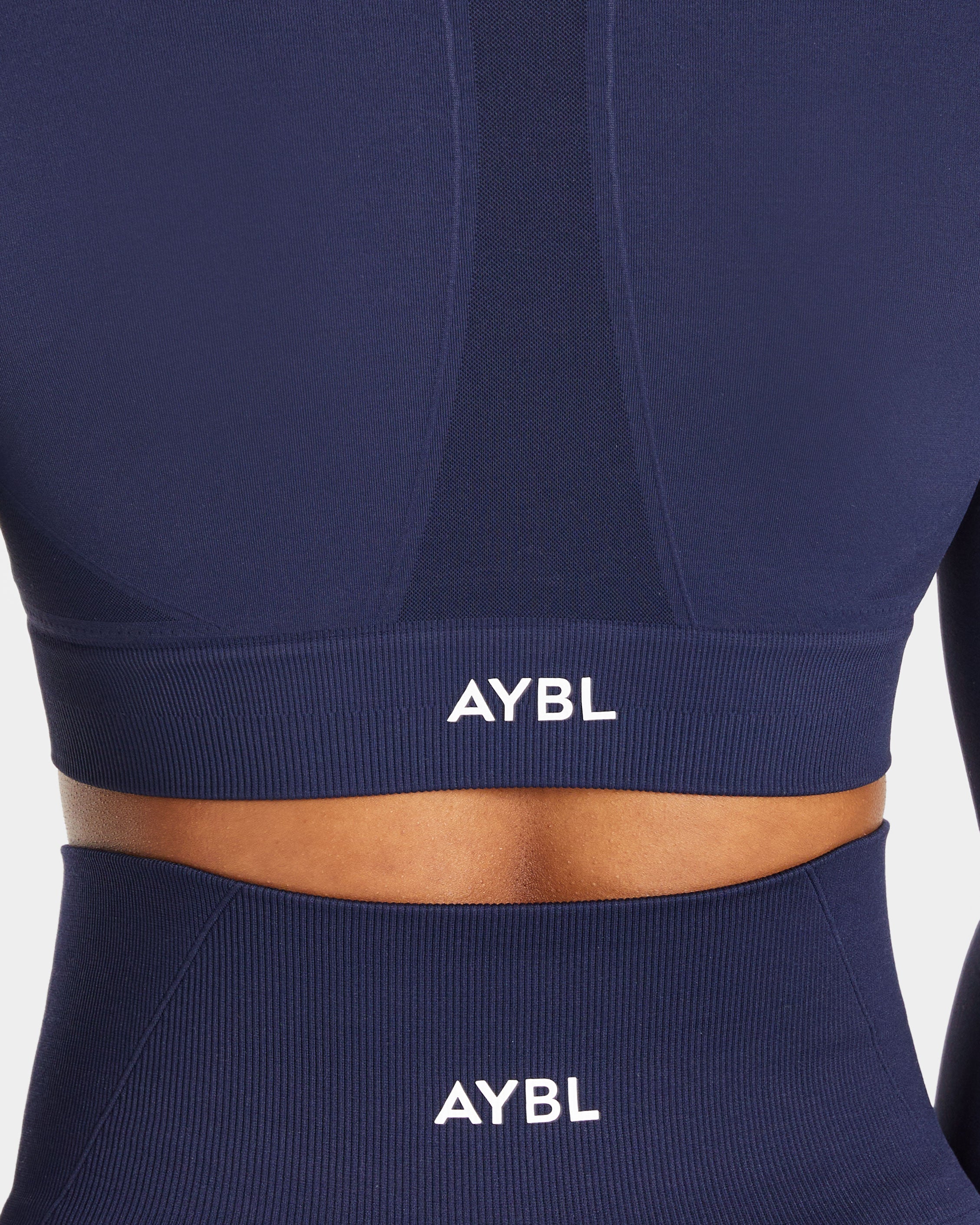 Empower Nahtloses Langarm-Crop-Top – Marineblau