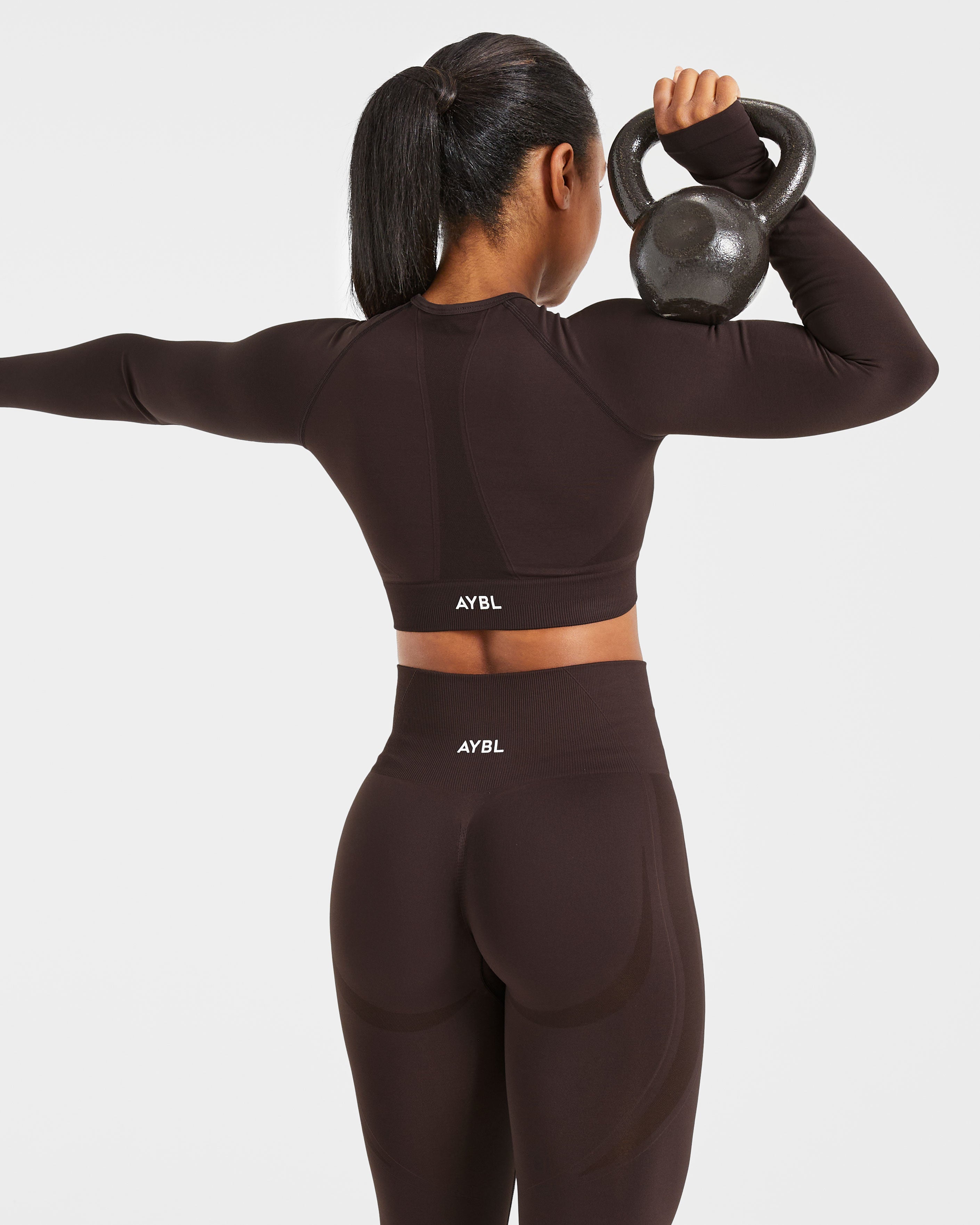 Empower Seamless Long Sleeve Crop Top - Cocoa Brown