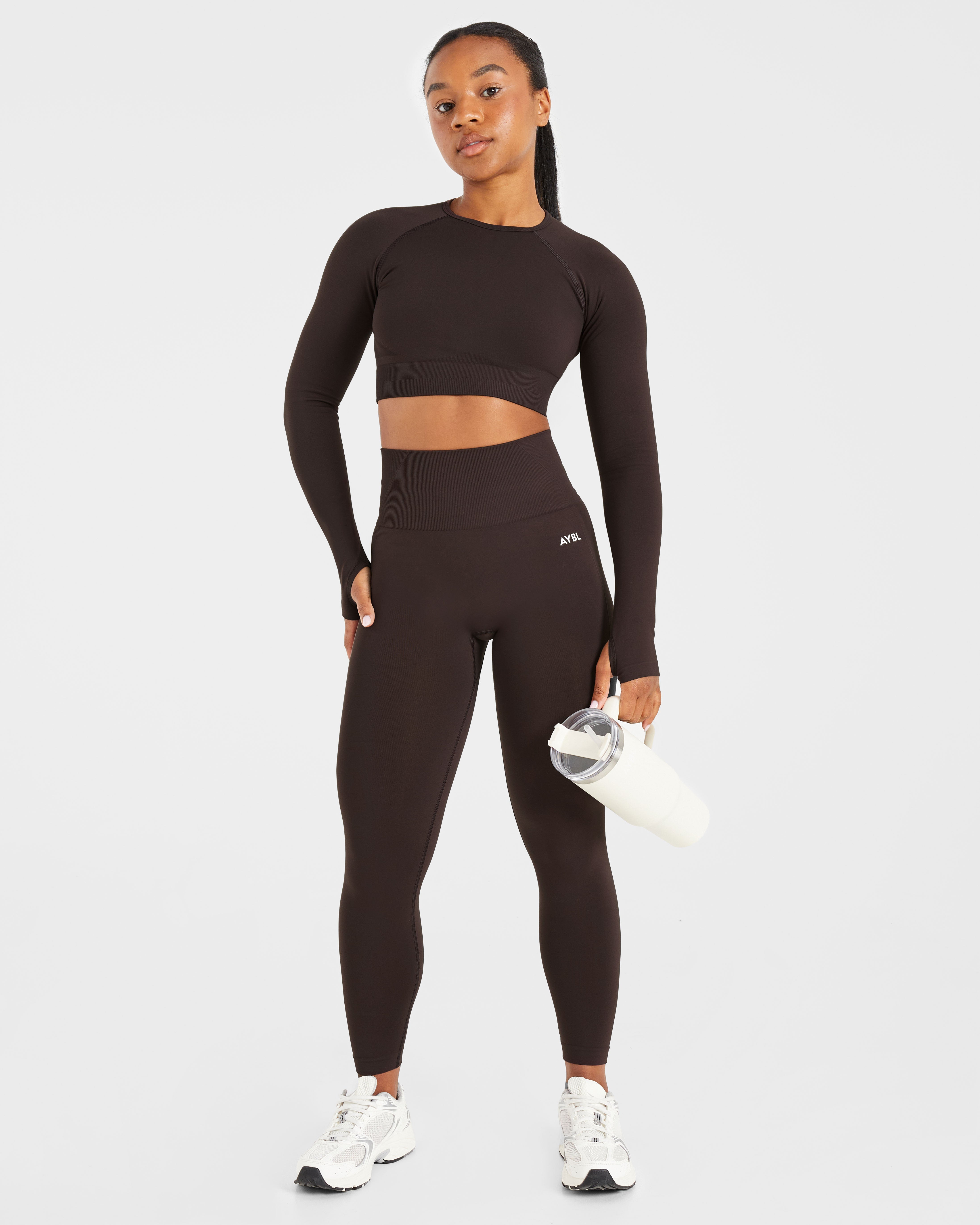 Empower Seamless Long Sleeve Crop Top - Cocoa Brown