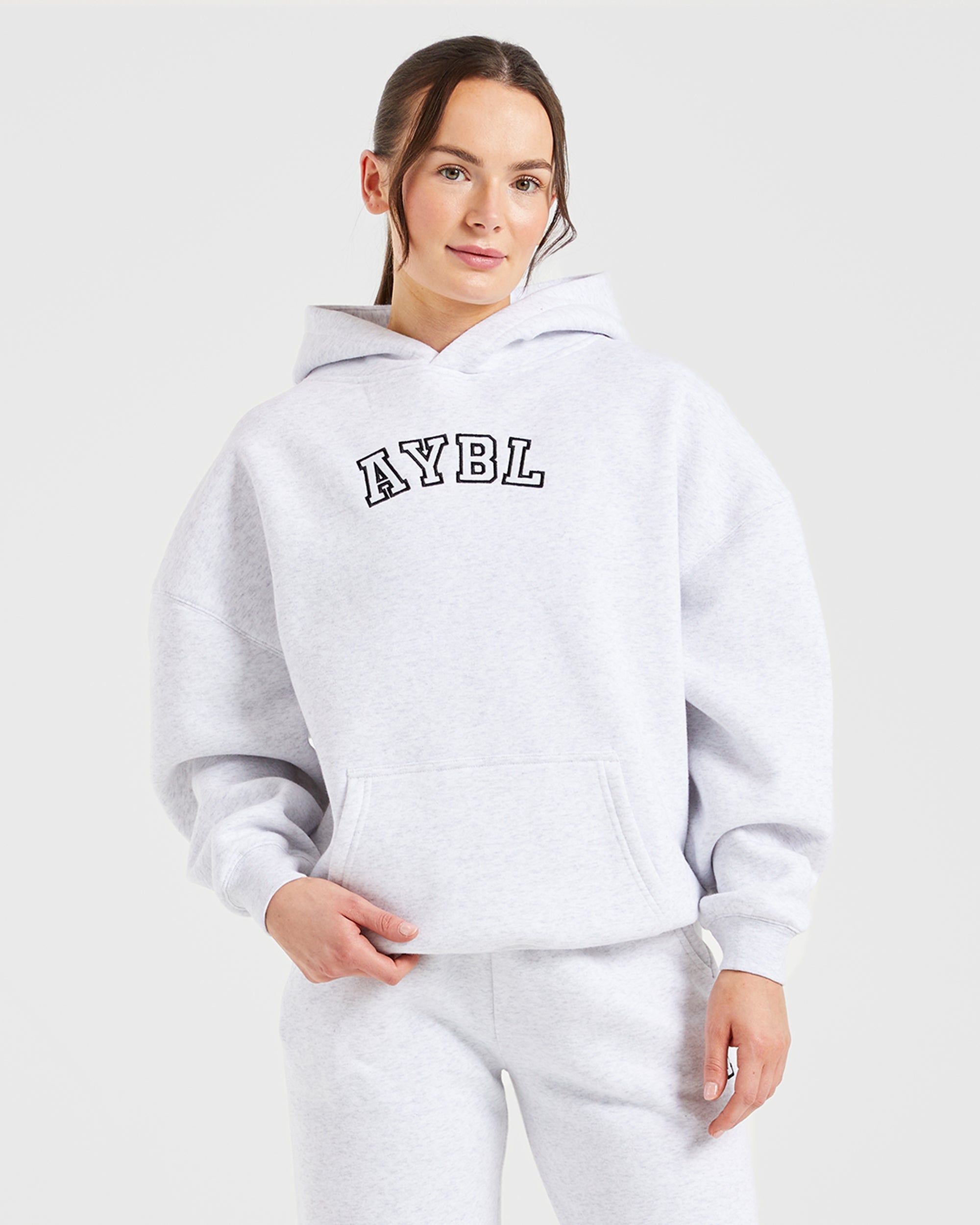 Varsity Embroidered Oversized Hoodie Heather Grey