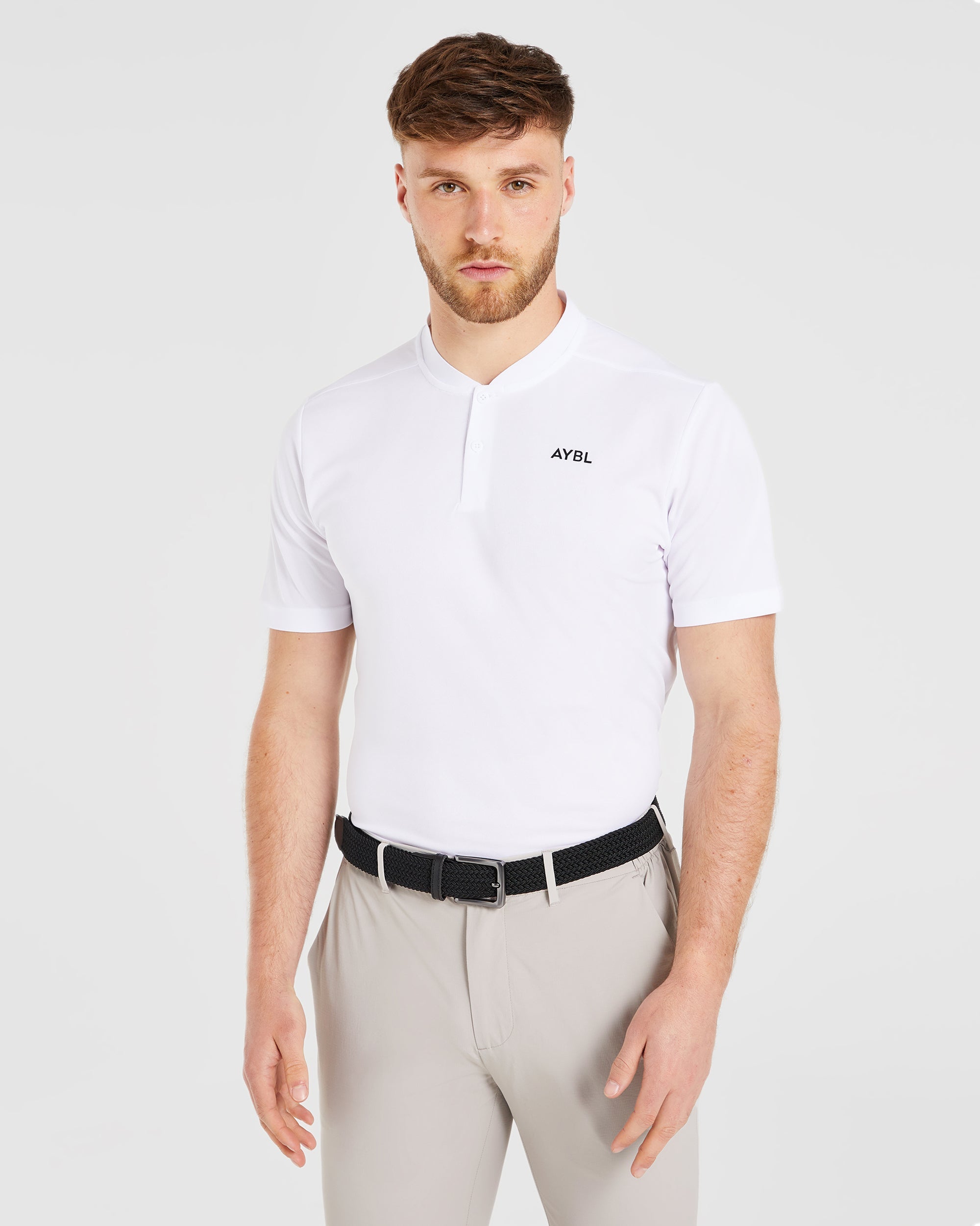 Performance Collarless Polo Shirt White