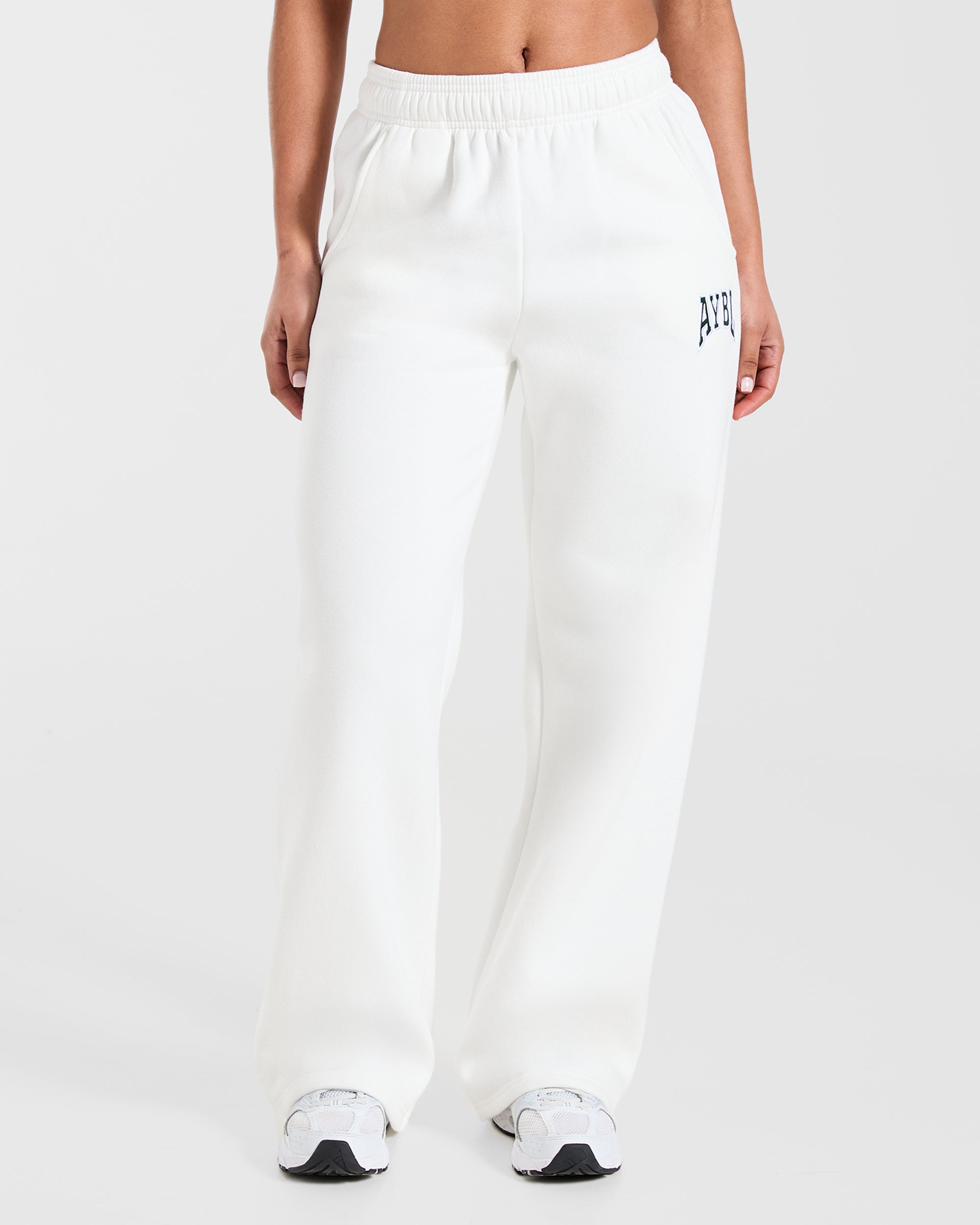 AYBL Club Oversized Straight Leg Joggers - Off White/Forest Green