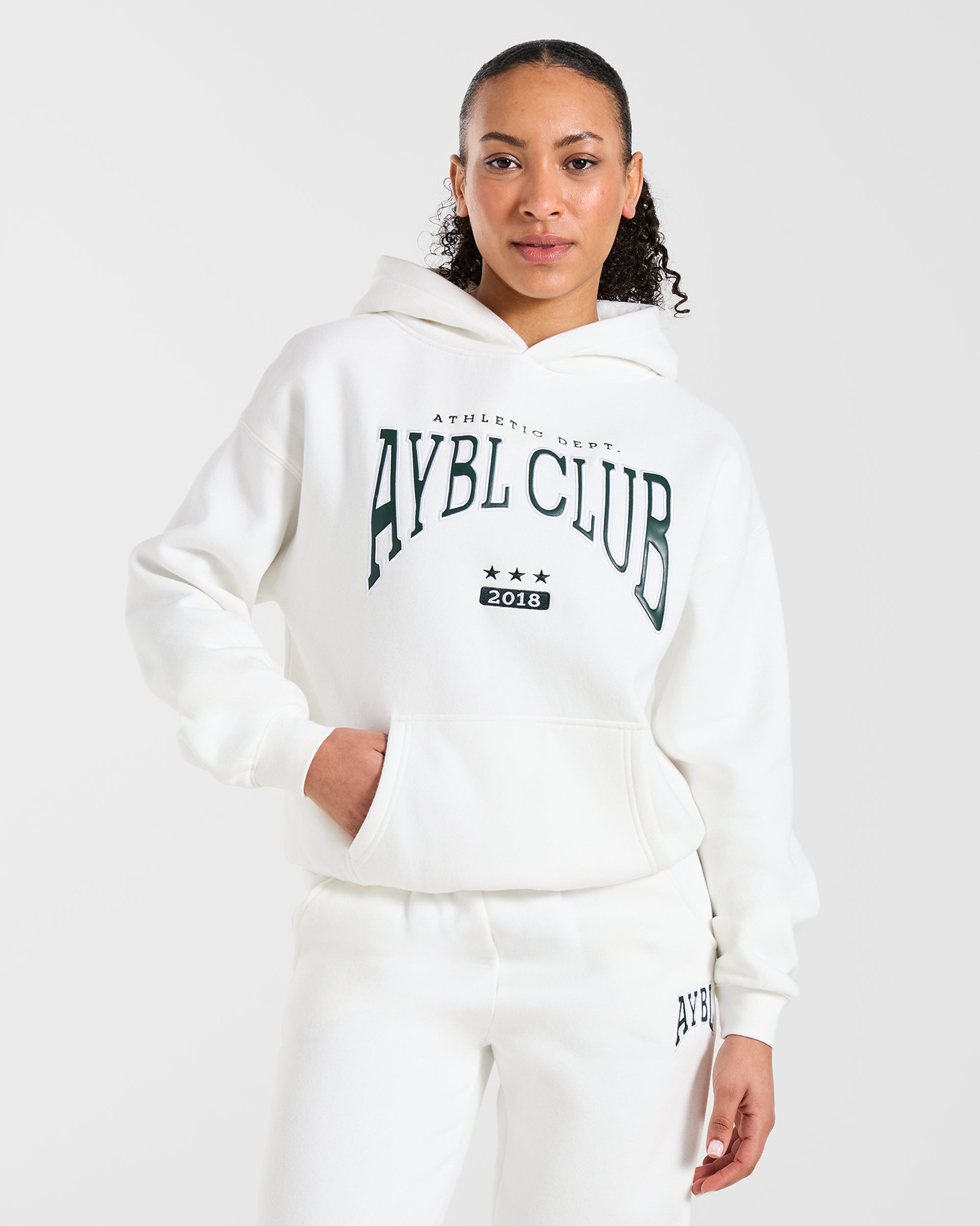 AYBL Club Oversized Hoodie - Off White/Forest Green