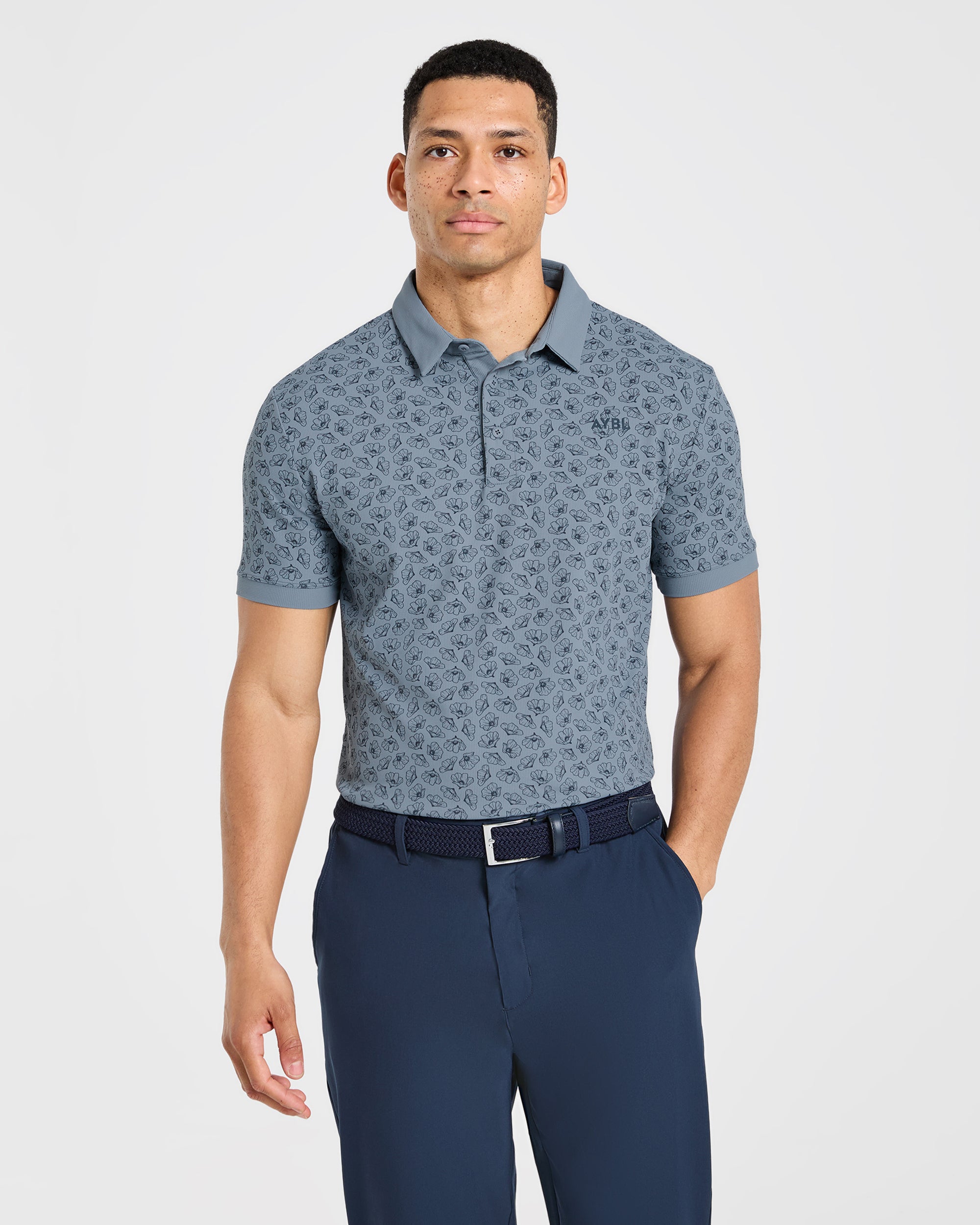 Precision Camellias Polo - Muted Navy