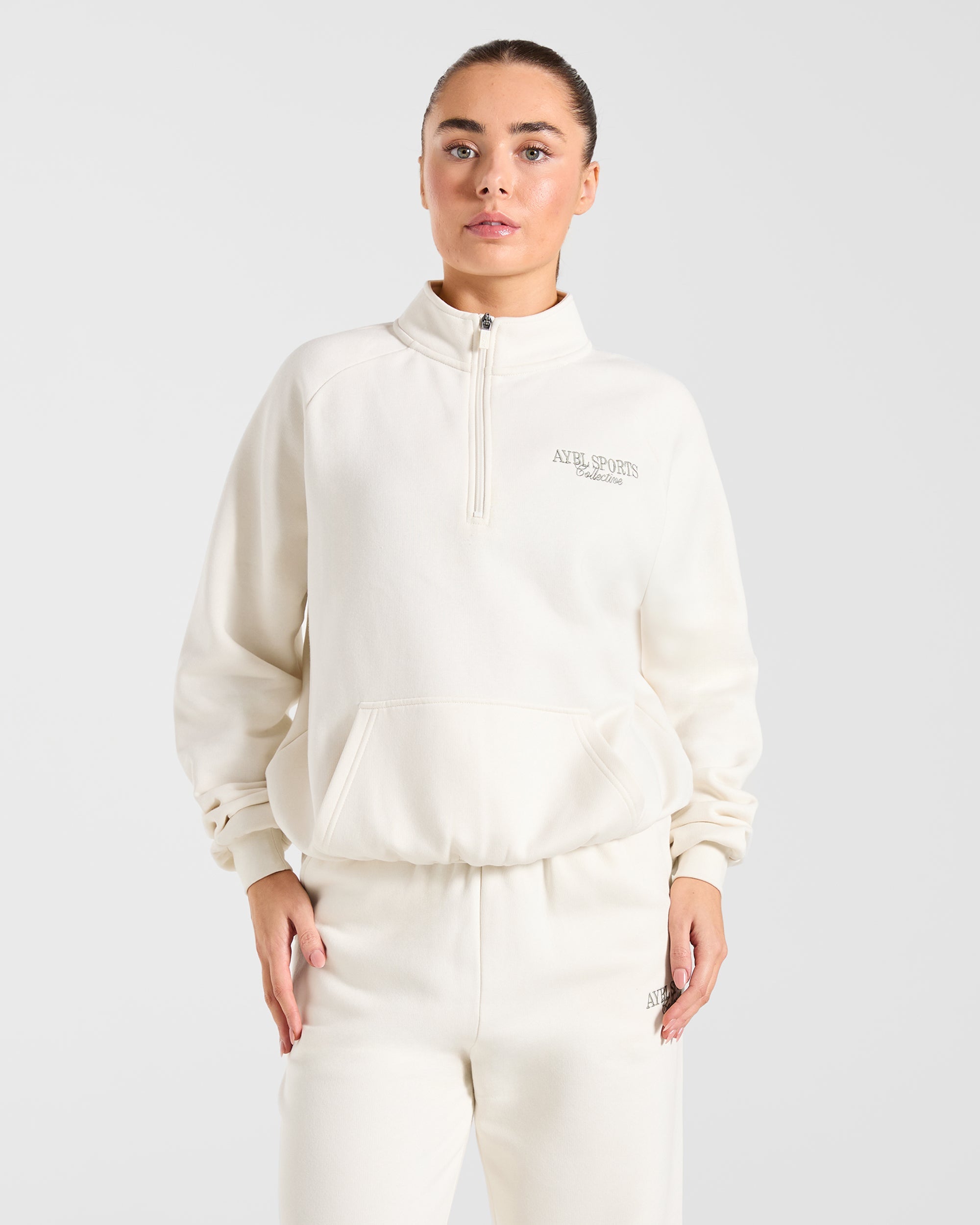 Sports Collective Oversized 1/4 Zip Pullover - Off White/Green