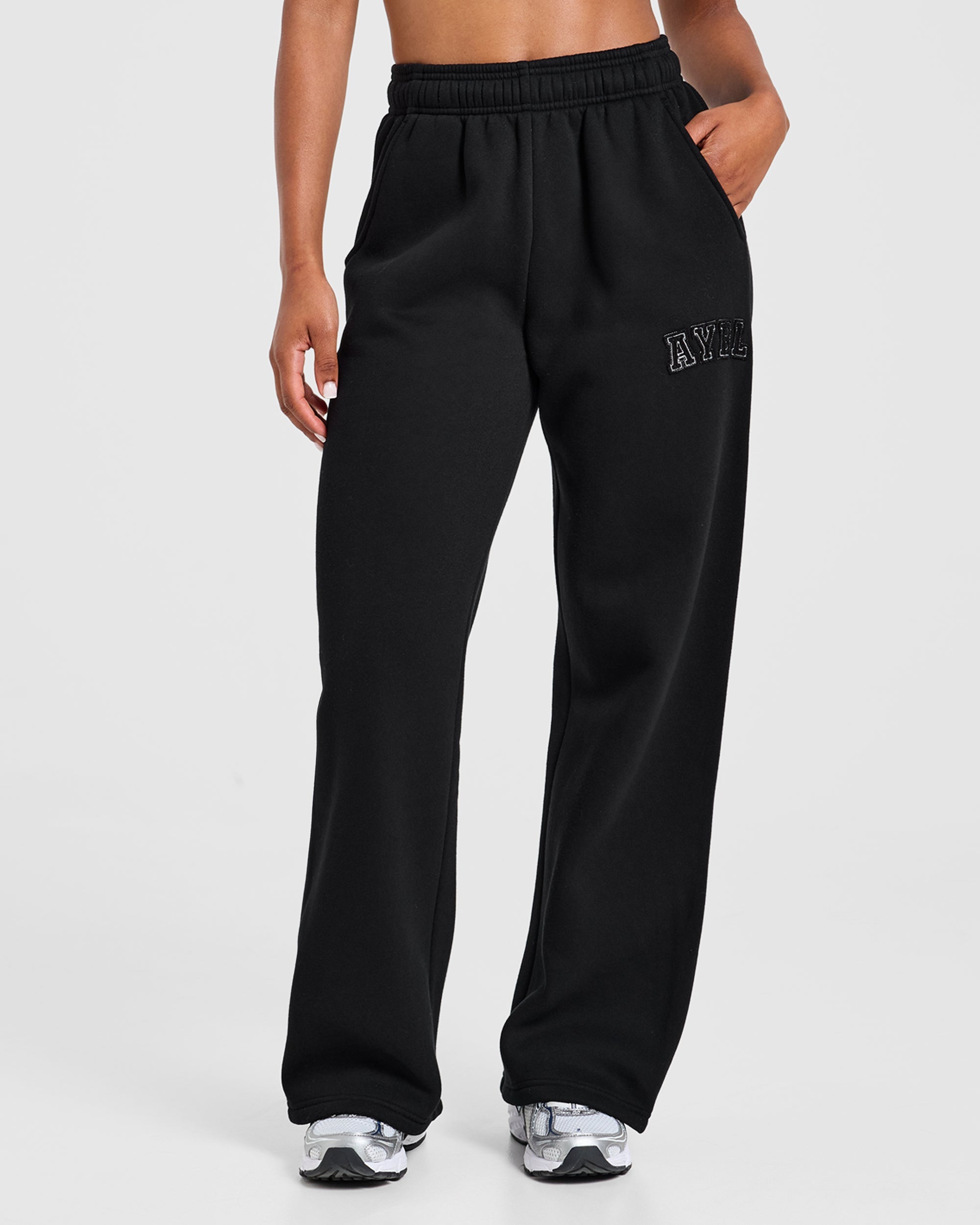 Varsity Applique Oversized Straight Leg Joggers - Black