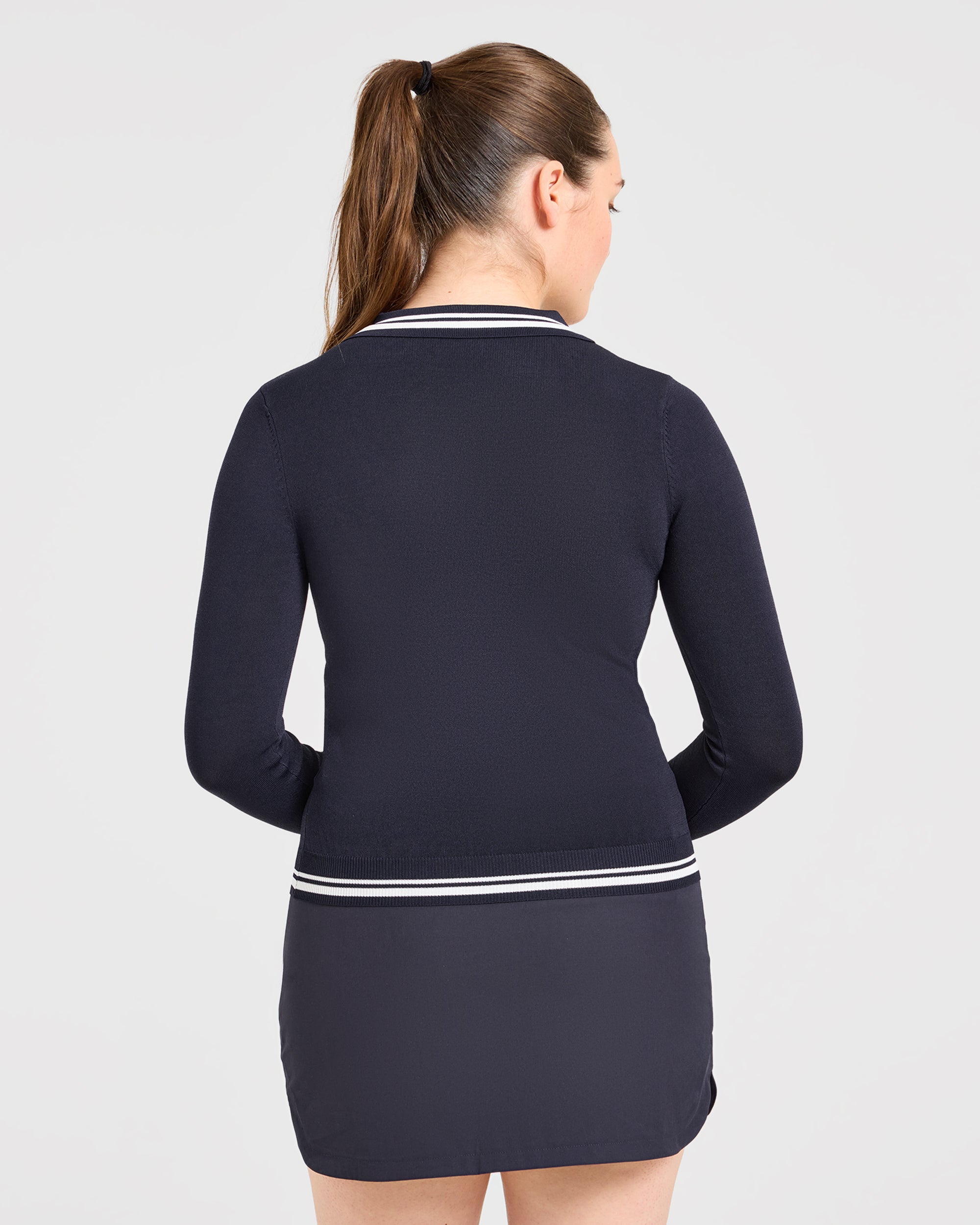 Classic Knitted Long Sleeve Polo - Navy