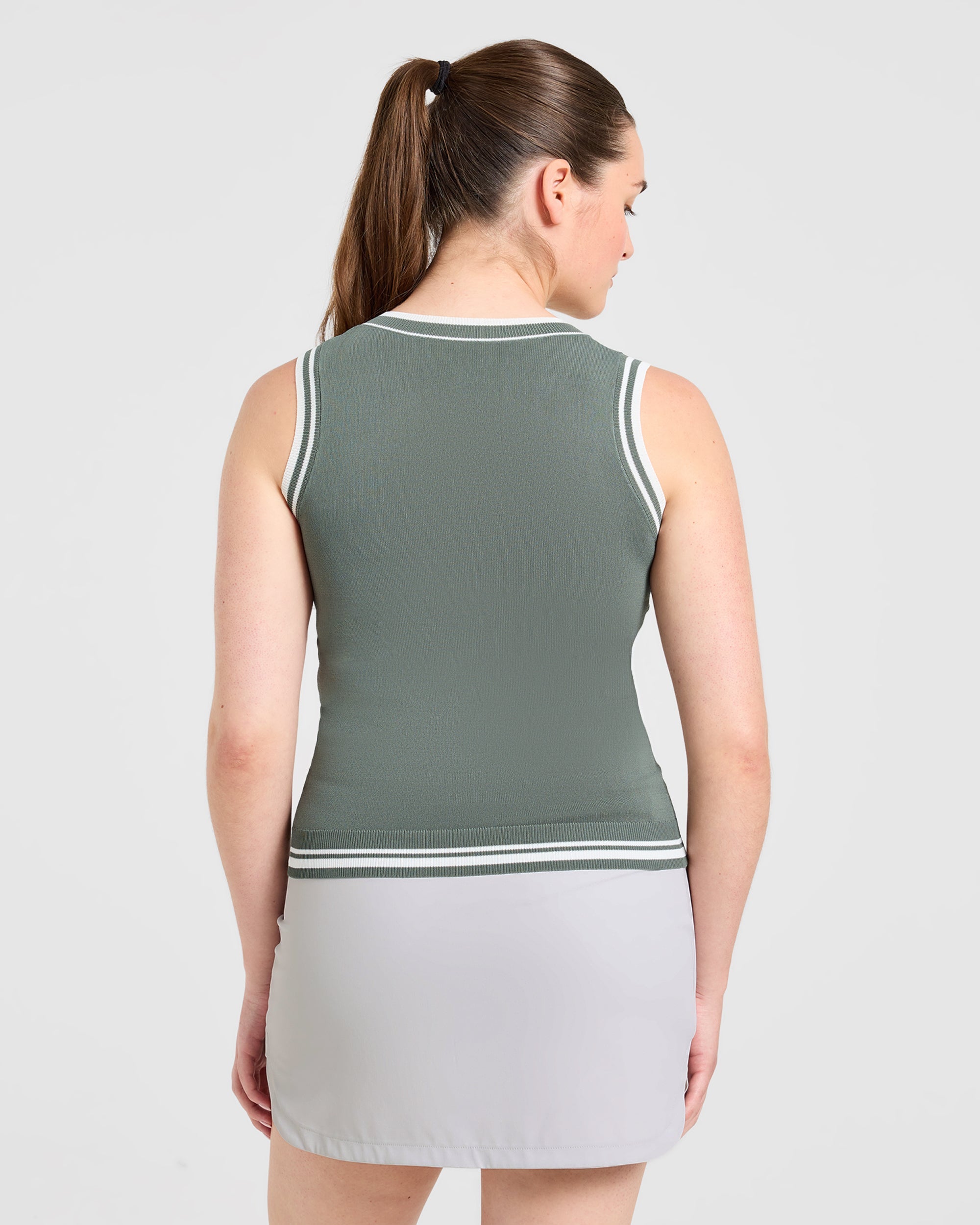 Classic Knitted V Neck Vest - Hillside Green