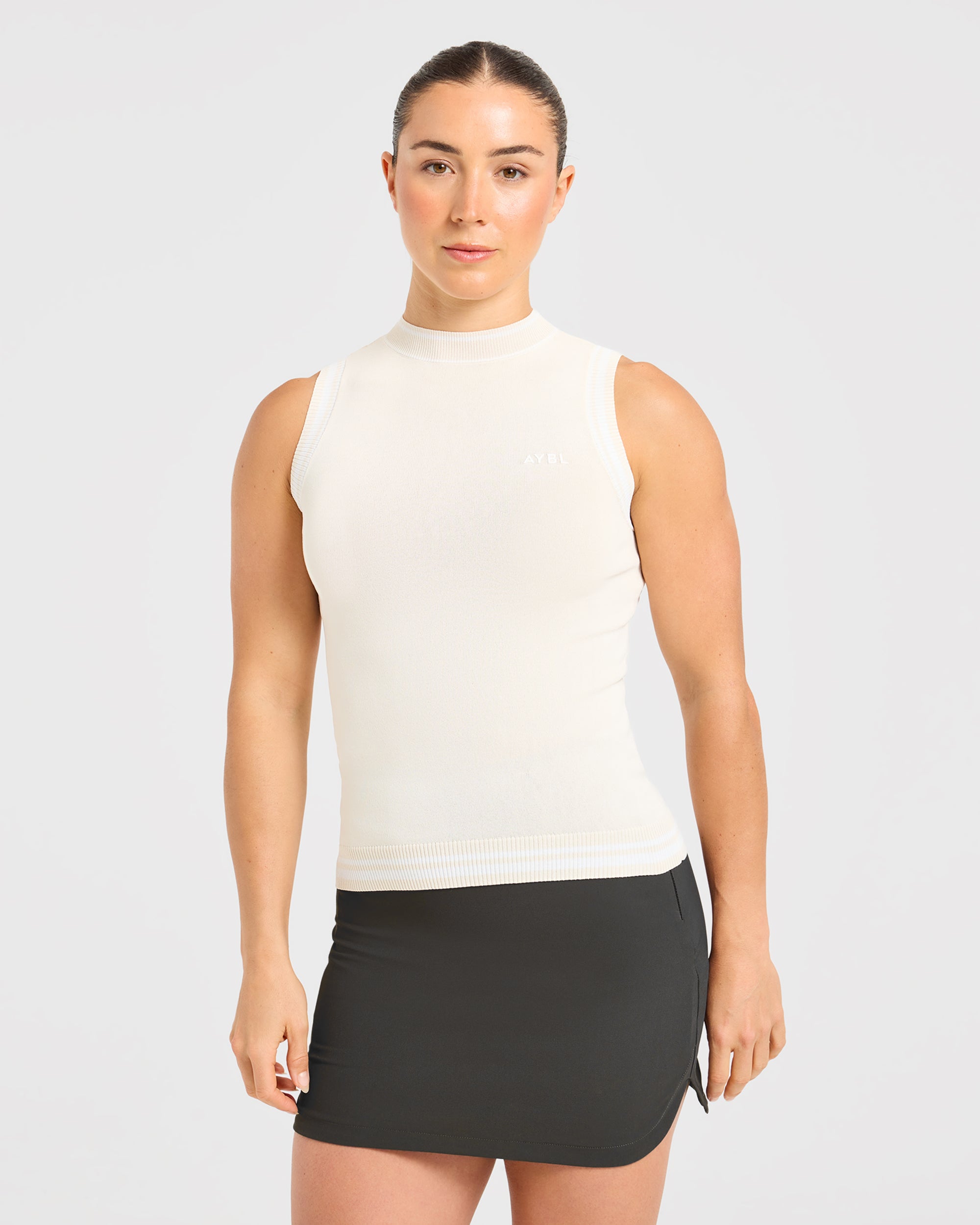 Classic Knitted High Neck Vest - Beige