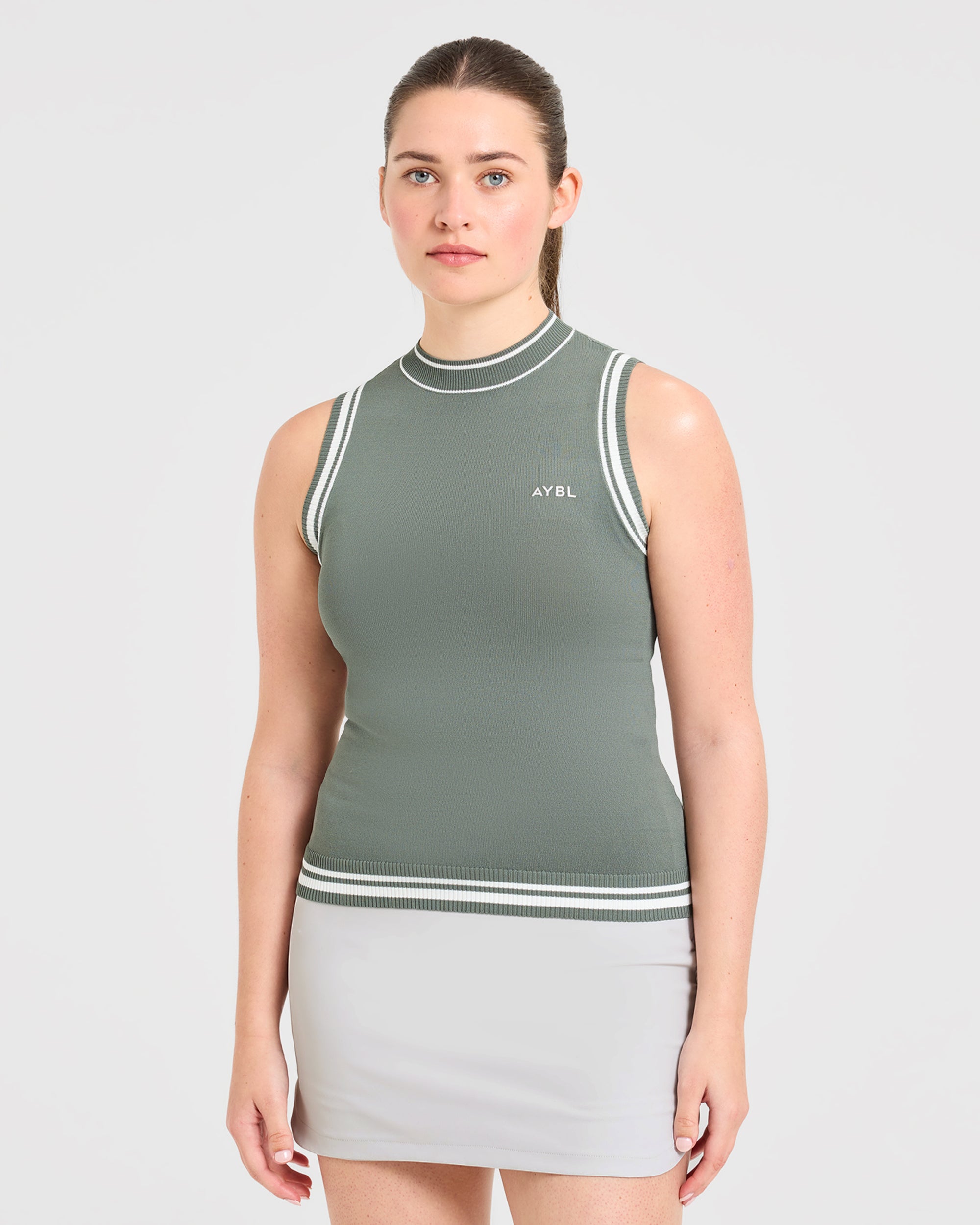 Classic Knitted High Neck Vest - Hillside Green